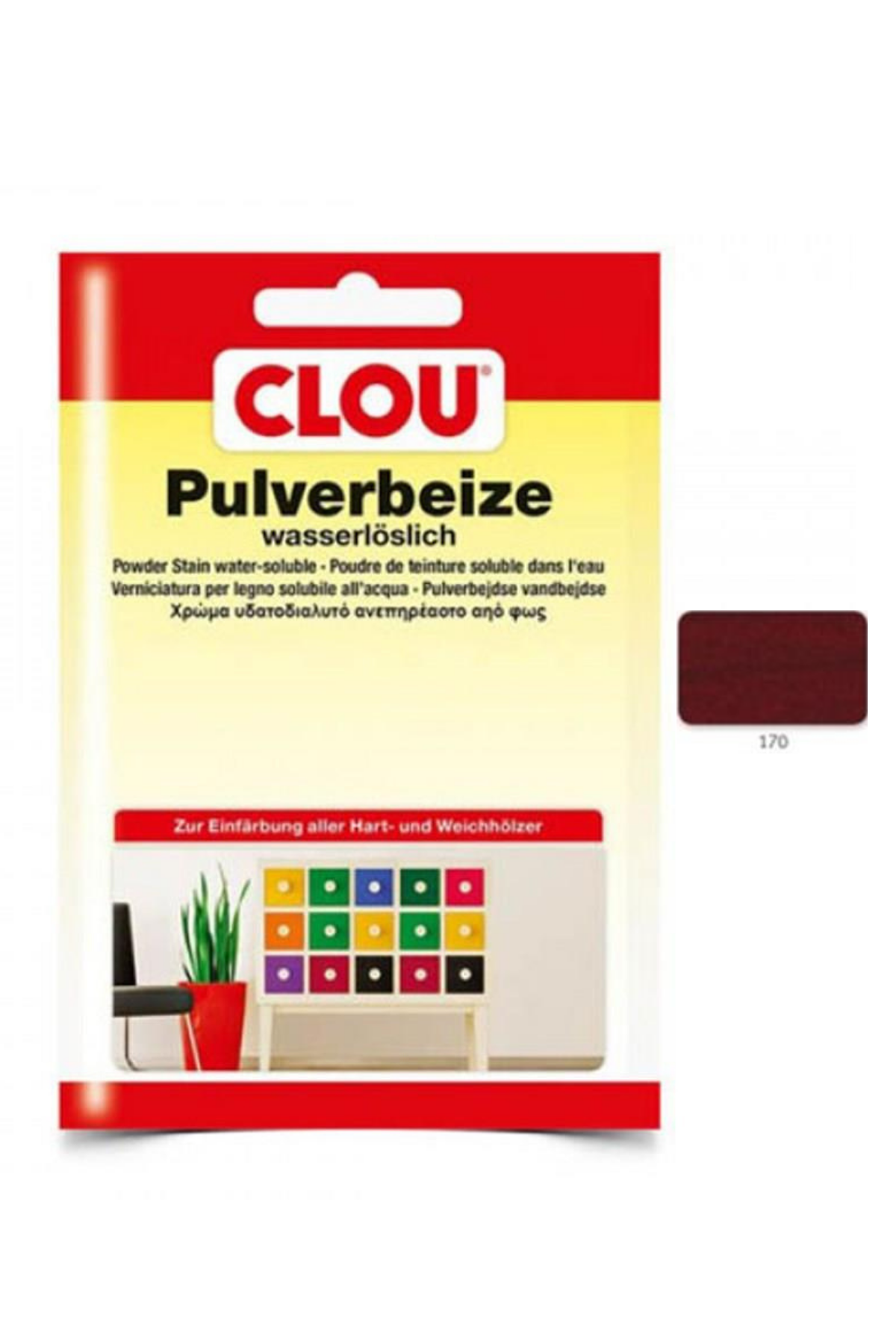 Suda Çözülen Oksit Toz Ahşap BoyasıCLOU Oksit Toz Boya Nr:170 Koyu Maun 12gr