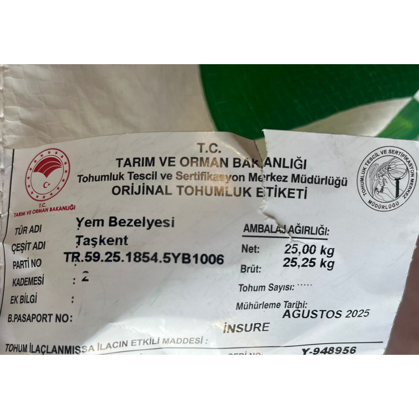 Sertifikalı Taşkent Yem Bezelyesi Tohumu – 25 KG