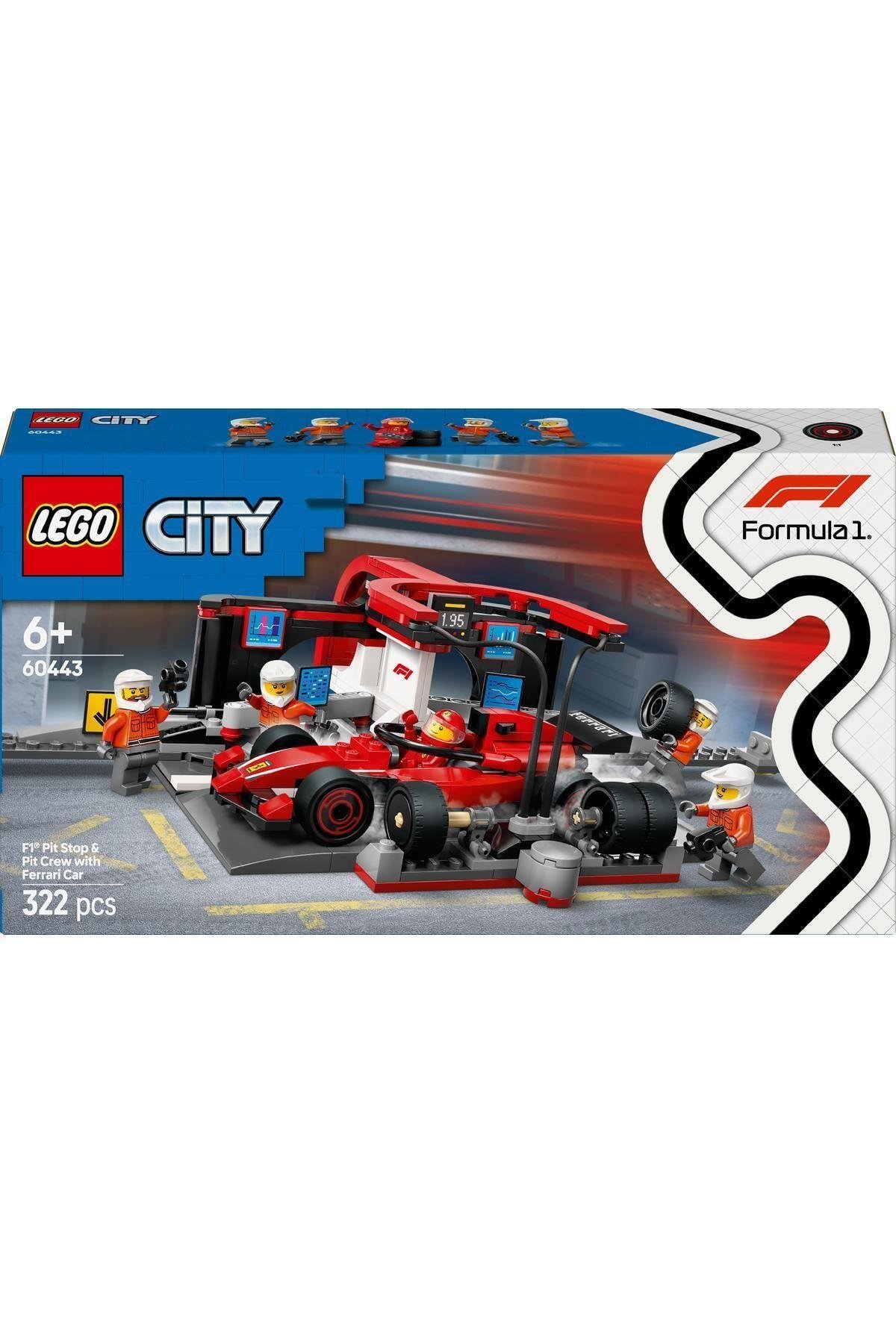 ® City Ferrari Arabalı F1® Pit Stop ve Pit Ekibi 60443 -6 Yaş ve Üzeri Oyuncak Yapım Seti (322P)-Lego