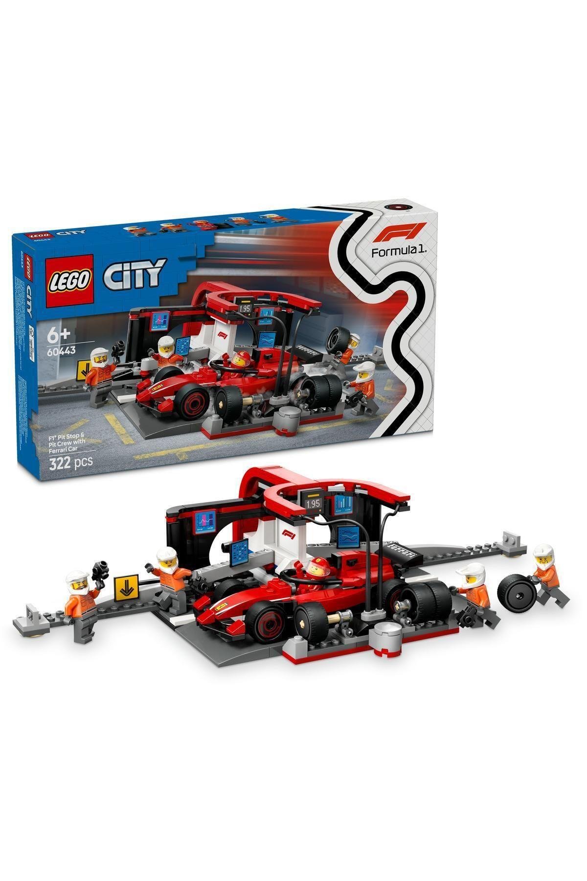 ® City Ferrari Arabalı F1® Pit Stop ve Pit Ekibi 60443 -6 Yaş ve Üzeri Oyuncak Yapım Seti (322P)-Lego