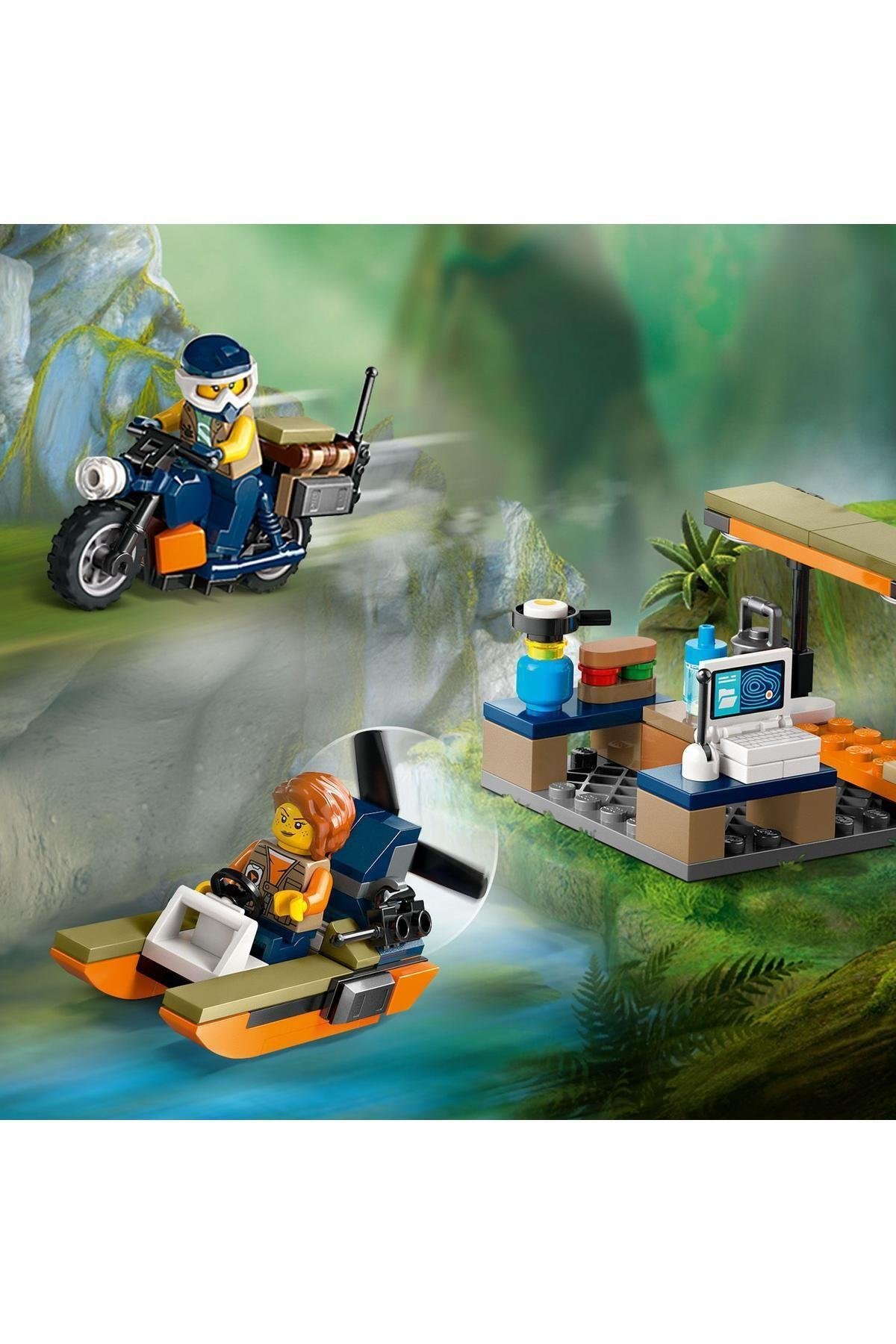 ® City Orman Kaşifinin Helikopteri Kamp Yerinde 60437 - 8 Yaş ve Üzeri Yapım Seti (881 Parça)-Lego