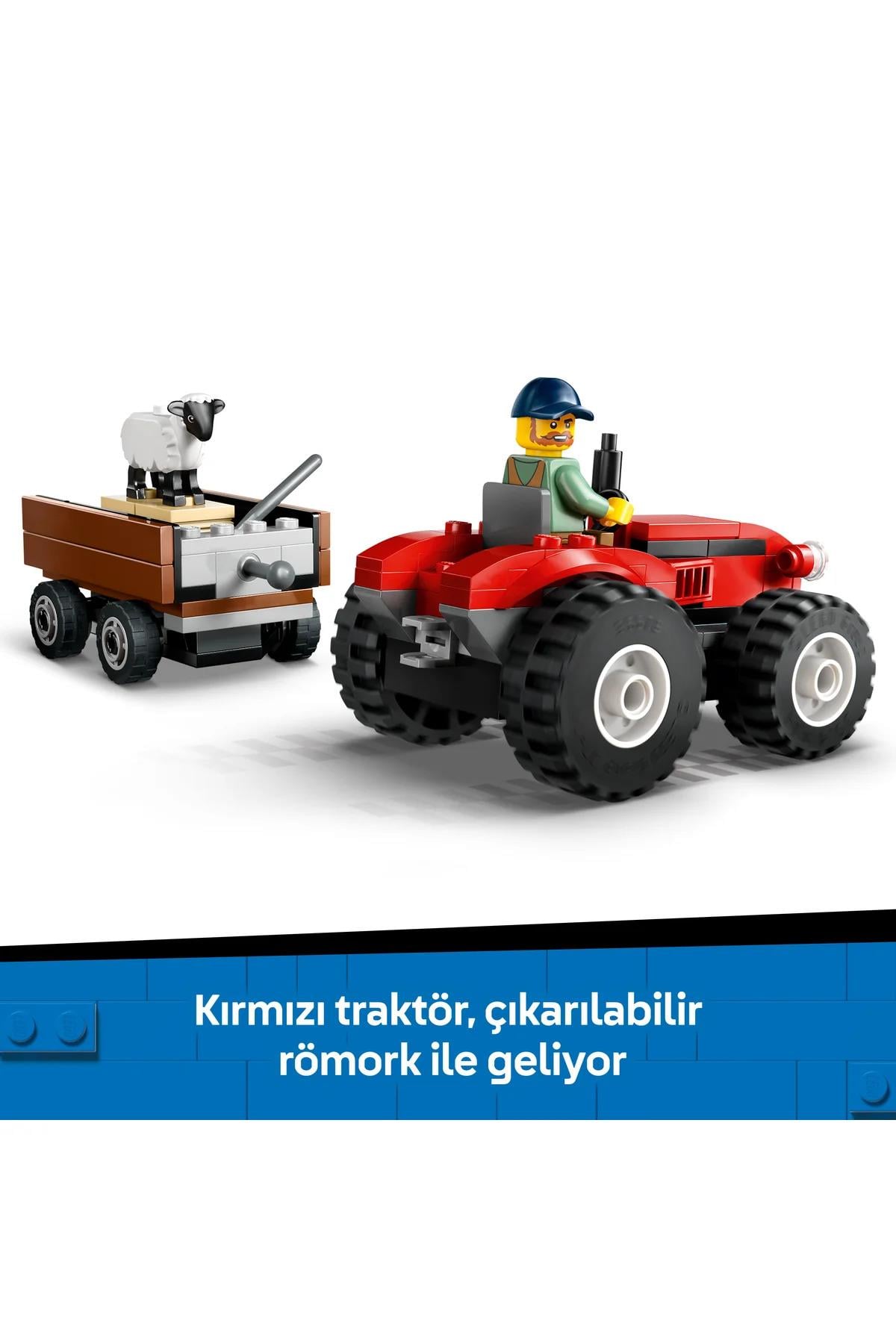 ® City Römorklu Kırmızı Çiftlik Traktörü ve Koyun 60461 - 4+ Oyuncak Yapım Seti (116Parça)-Lego