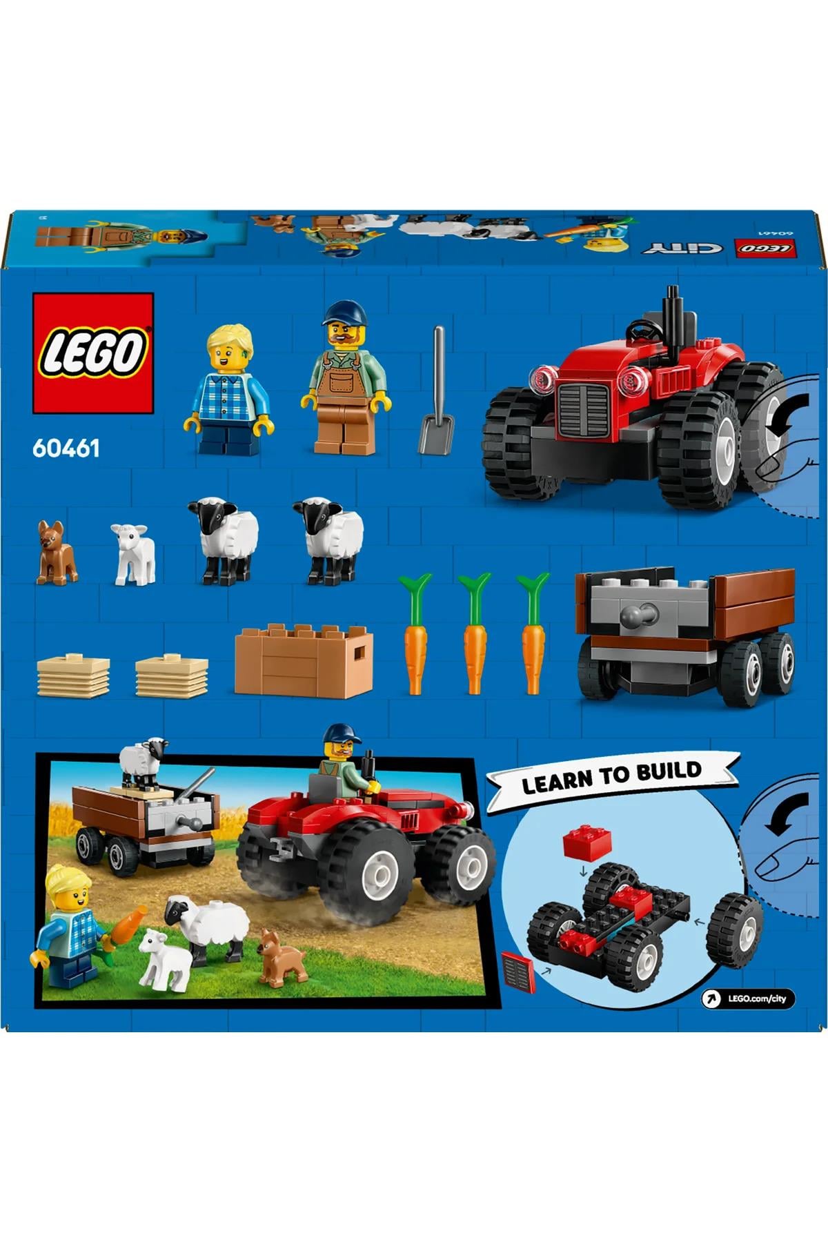 ® City Römorklu Kırmızı Çiftlik Traktörü ve Koyun 60461 - 4+ Oyuncak Yapım Seti (116Parça)-Lego