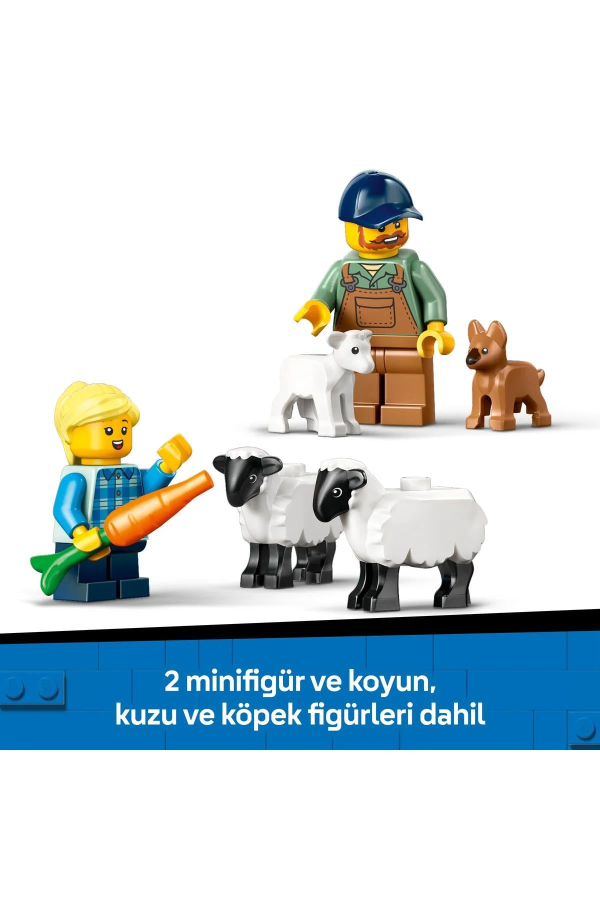 ® City Römorklu Kırmızı Çiftlik Traktörü ve Koyun 60461 - 4+ Oyuncak Yapım Seti (116Parça)-Lego