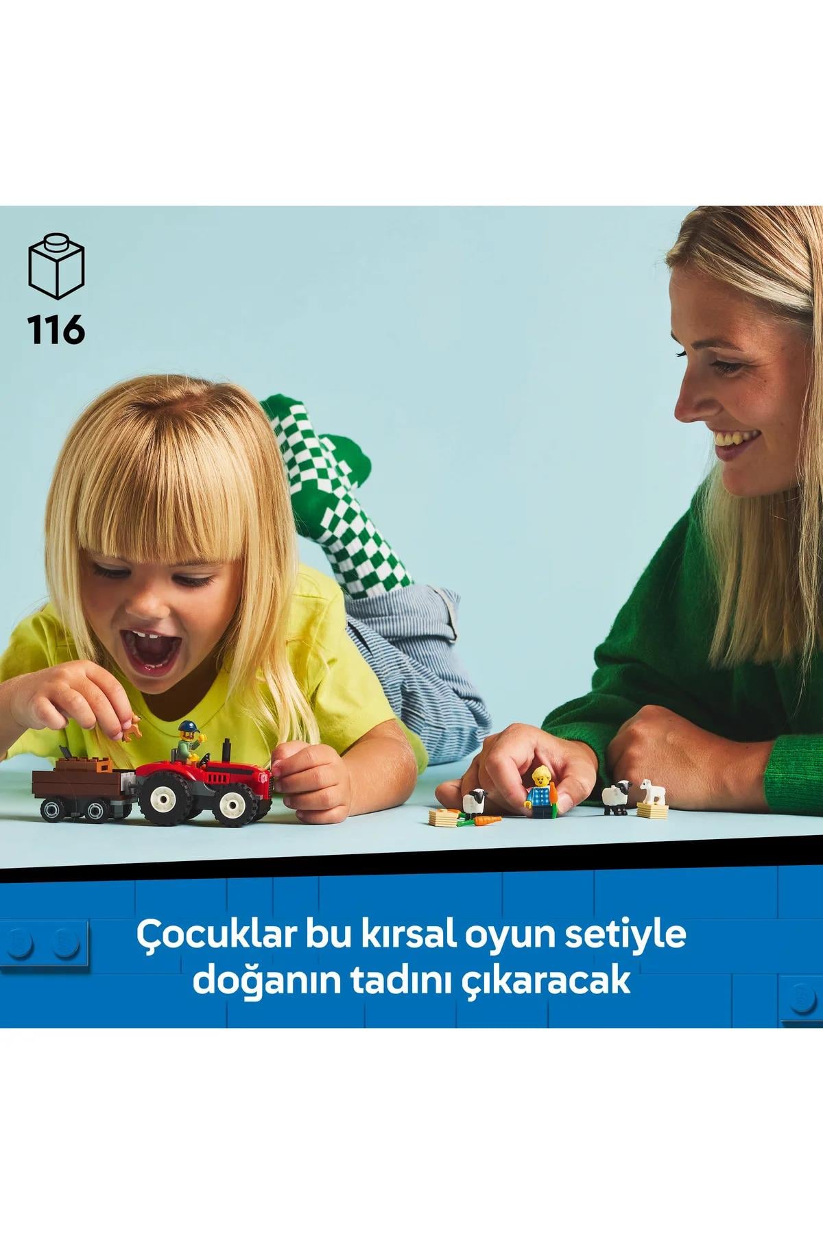 ® City Römorklu Kırmızı Çiftlik Traktörü ve Koyun 60461 - 4+ Oyuncak Yapım Seti (116Parça)-Lego