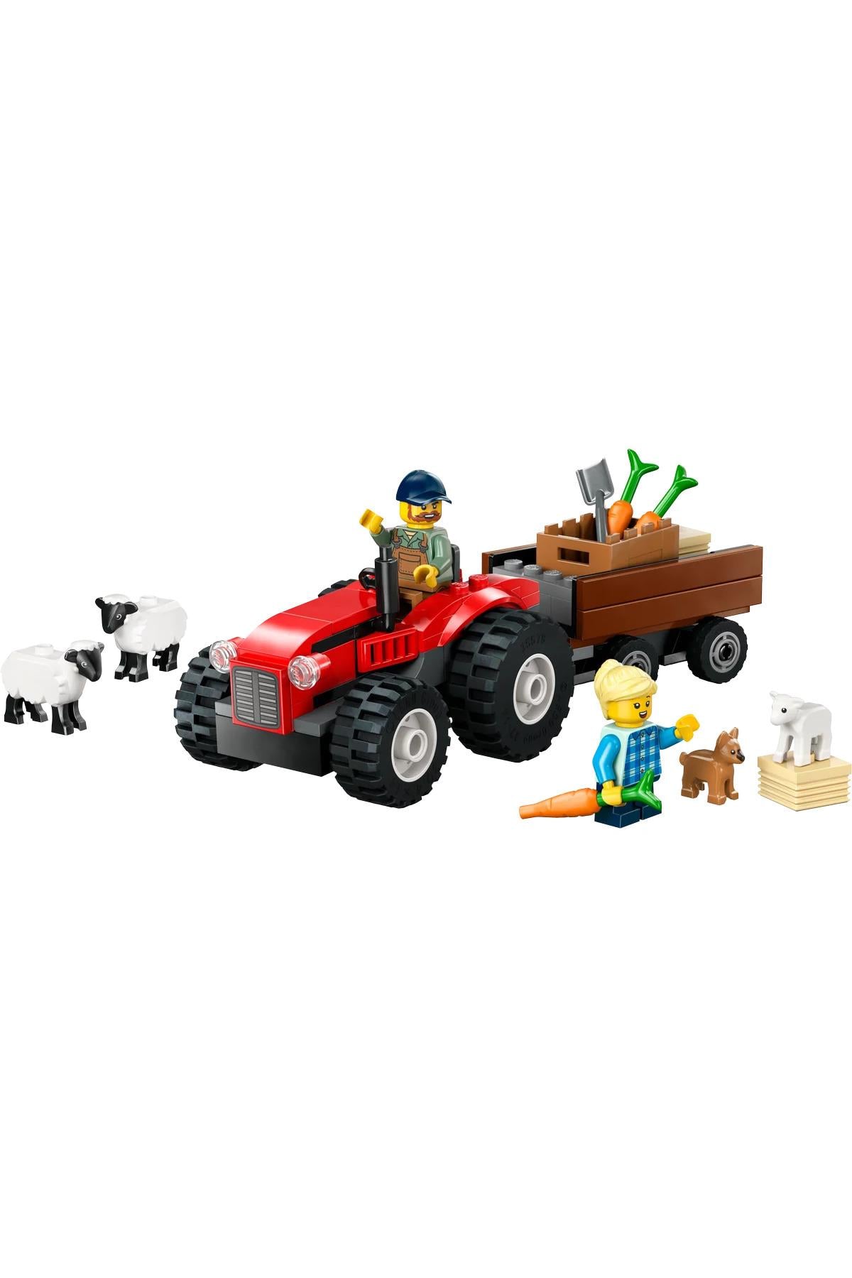 ® City Römorklu Kırmızı Çiftlik Traktörü ve Koyun 60461 - 4+ Oyuncak Yapım Seti (116Parça)-Lego