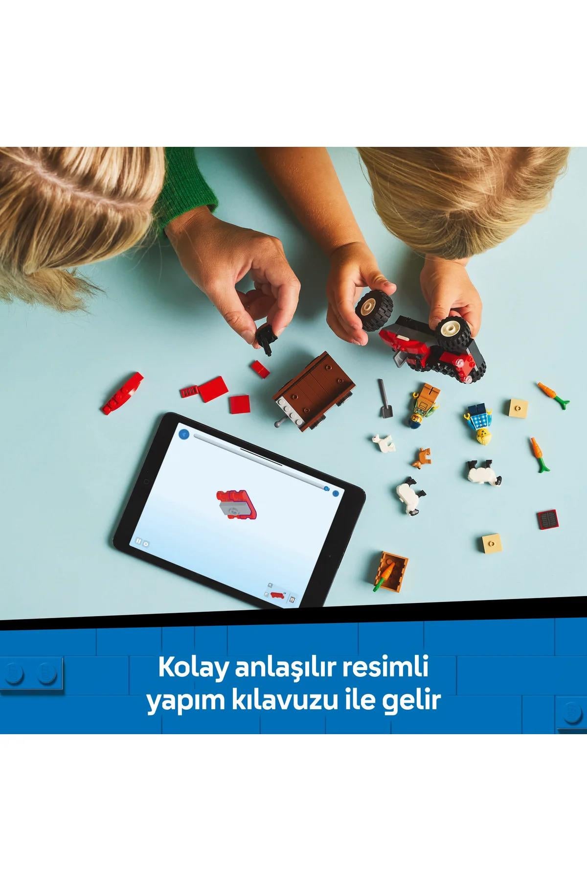 ® City Römorklu Kırmızı Çiftlik Traktörü ve Koyun 60461 - 4+ Oyuncak Yapım Seti (116Parça)-Lego
