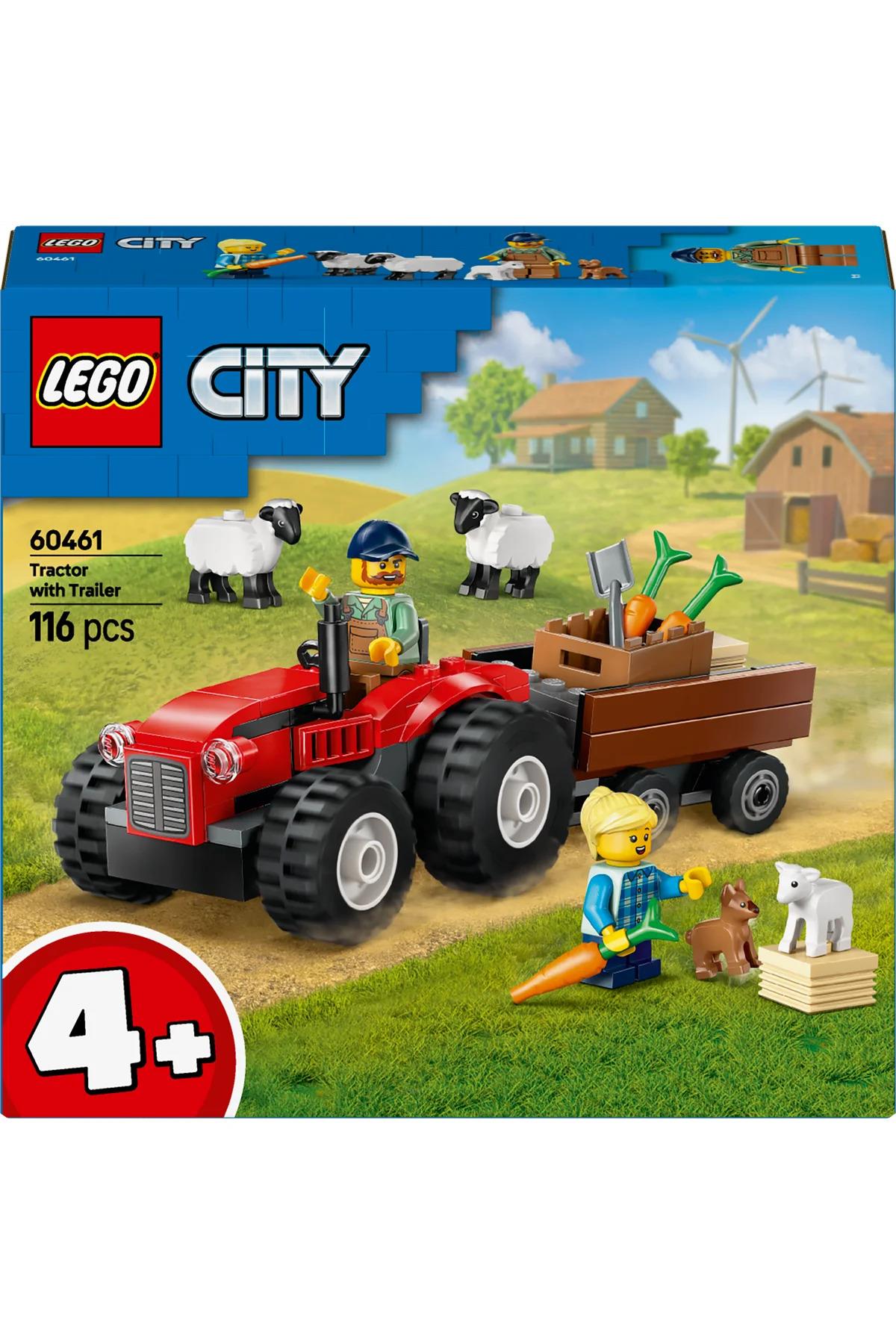 ® City Römorklu Kırmızı Çiftlik Traktörü ve Koyun 60461 - 4+ Oyuncak Yapım Seti (116Parça)-Lego