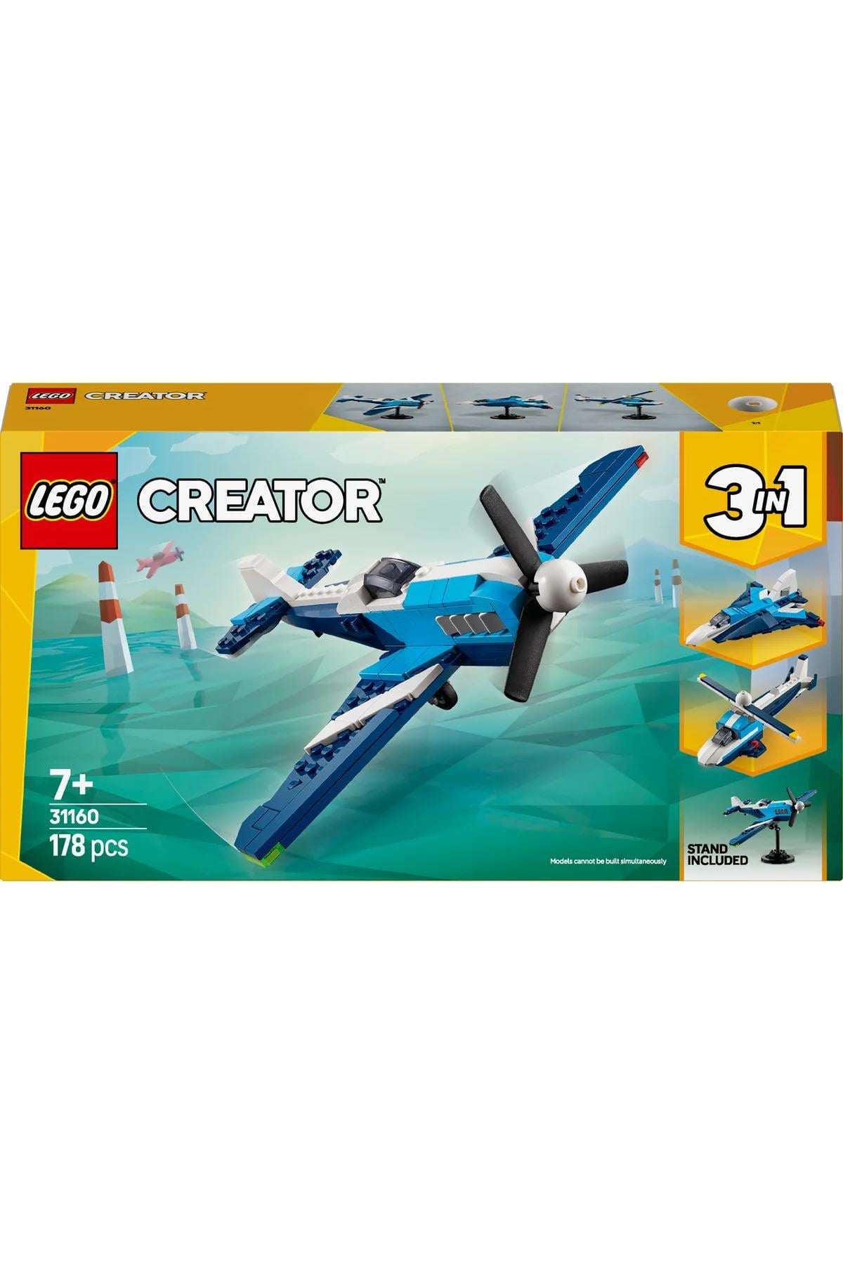 ® Creator 3’ü 1 Arada Uçak: Yarış Uçağı 31160 - 7+ Çocuklar için Yaratıcı Oyuncak Yapım Seti (178P)-Lego