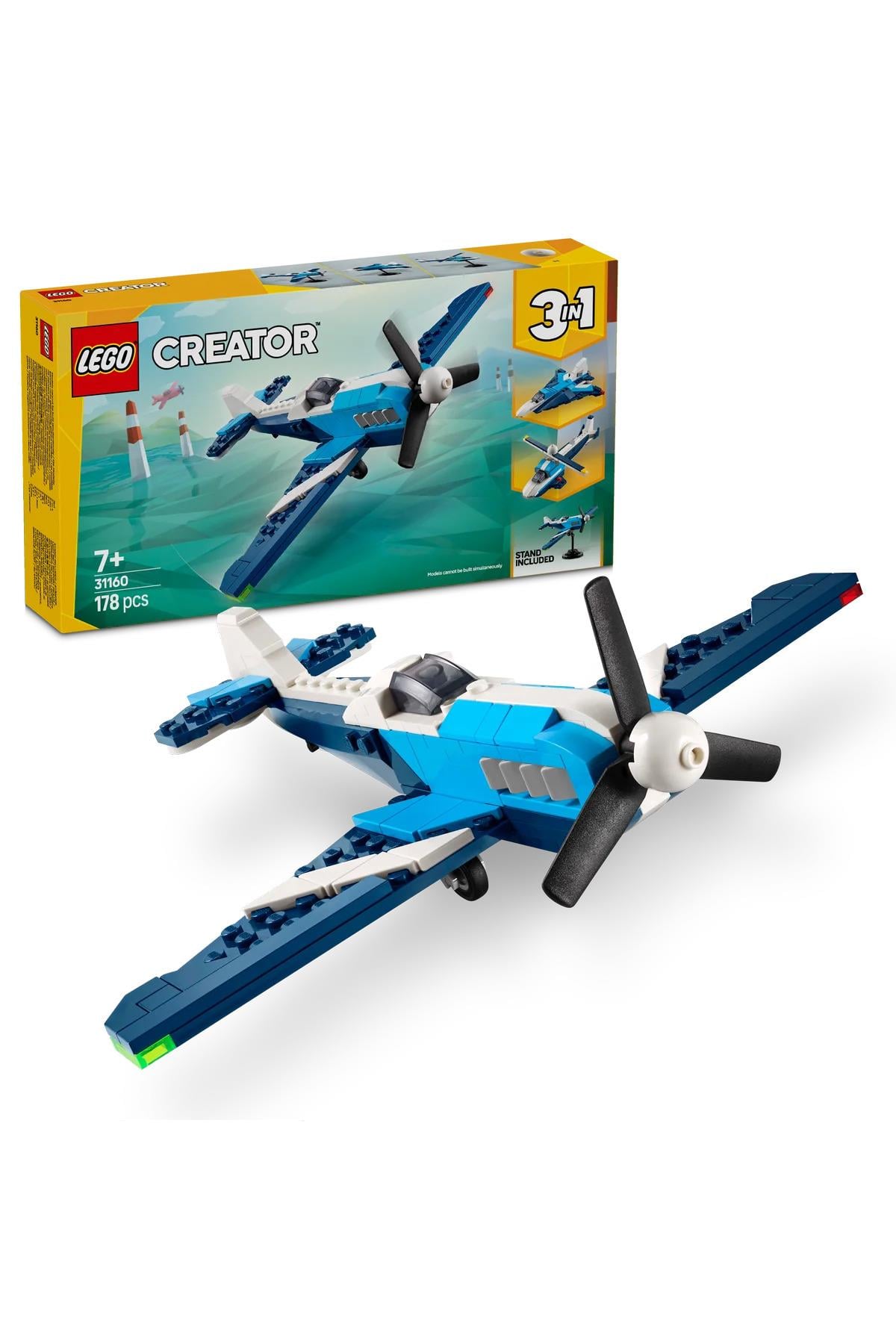 ® Creator 3’ü 1 Arada Uçak: Yarış Uçağı 31160 - 7+ Çocuklar için Yaratıcı Oyuncak Yapım Seti (178P)-Lego
