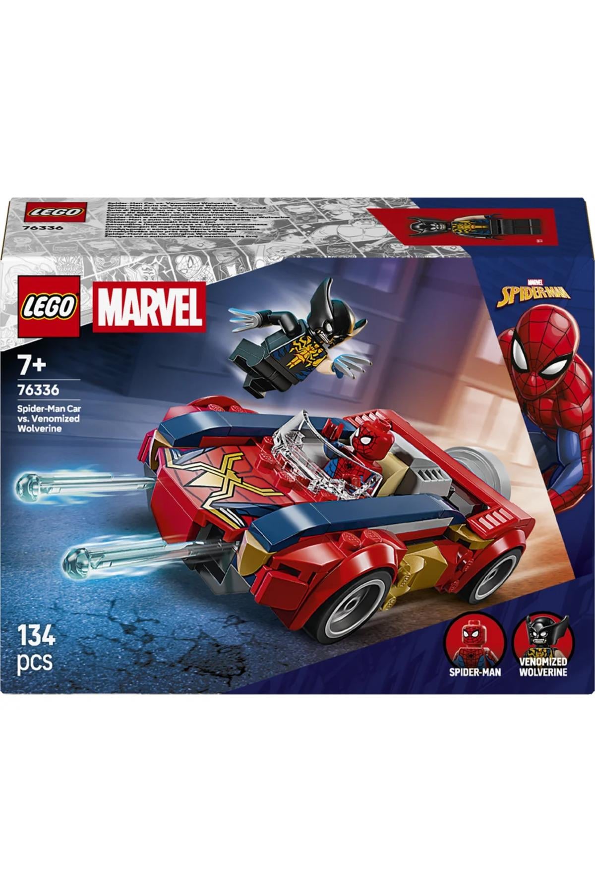 ® ǀ Marvel Örümcek Adam Arabası vs. Venom Wolverine 76336 - 7+ Oyuncak Yapım Seti (134 Parça)-Lego
