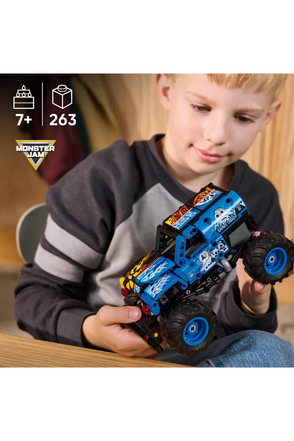 ® Technic Monster Jam™ Grave Digger™ Ateş ve Buz 42219 – 7+ Oyuncak Yapım Seti (263 Parça)-Lego
