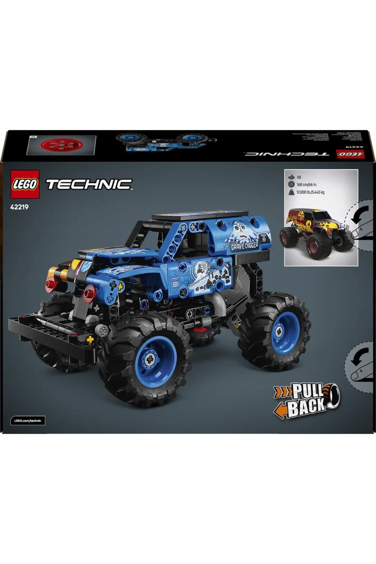 ® Technic Monster Jam™ Grave Digger™ Ateş ve Buz 42219 – 7+ Oyuncak Yapım Seti (263 Parça)-Lego