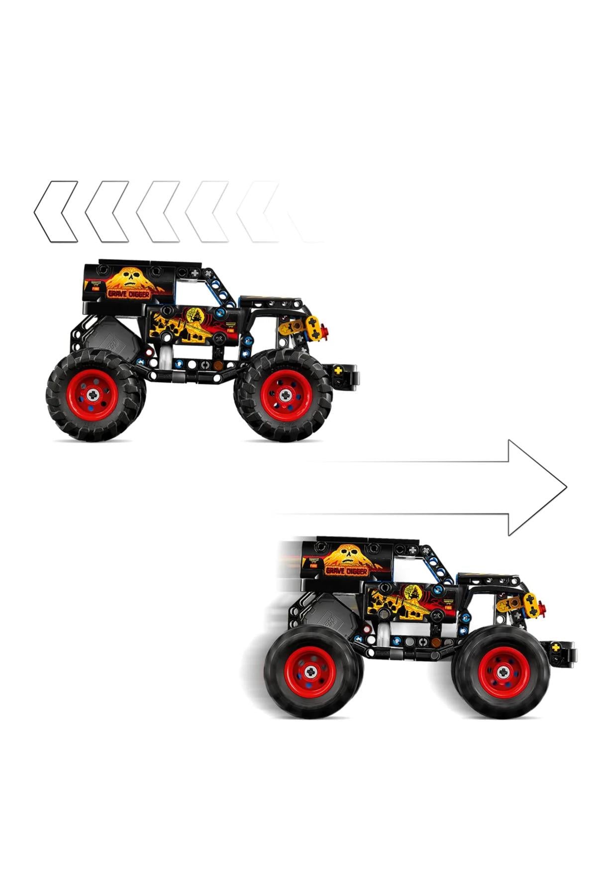 ® Technic Monster Jam™ Grave Digger™ Ateş ve Buz 42219 – 7+ Oyuncak Yapım Seti (263 Parça)-Lego