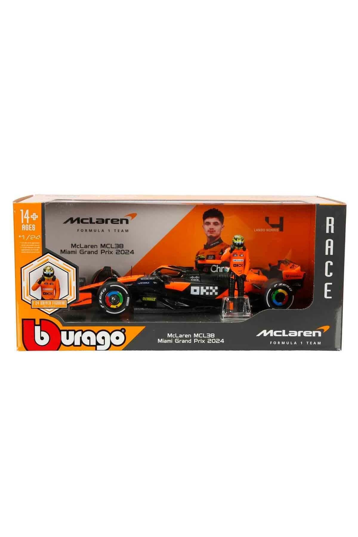 1:24 McLaren MCL38 Miami Grand Prix 2024 Figürlü Formula 1 Yarış Arabası - 4-Lando Norris-Araba Garaj ve Setleri