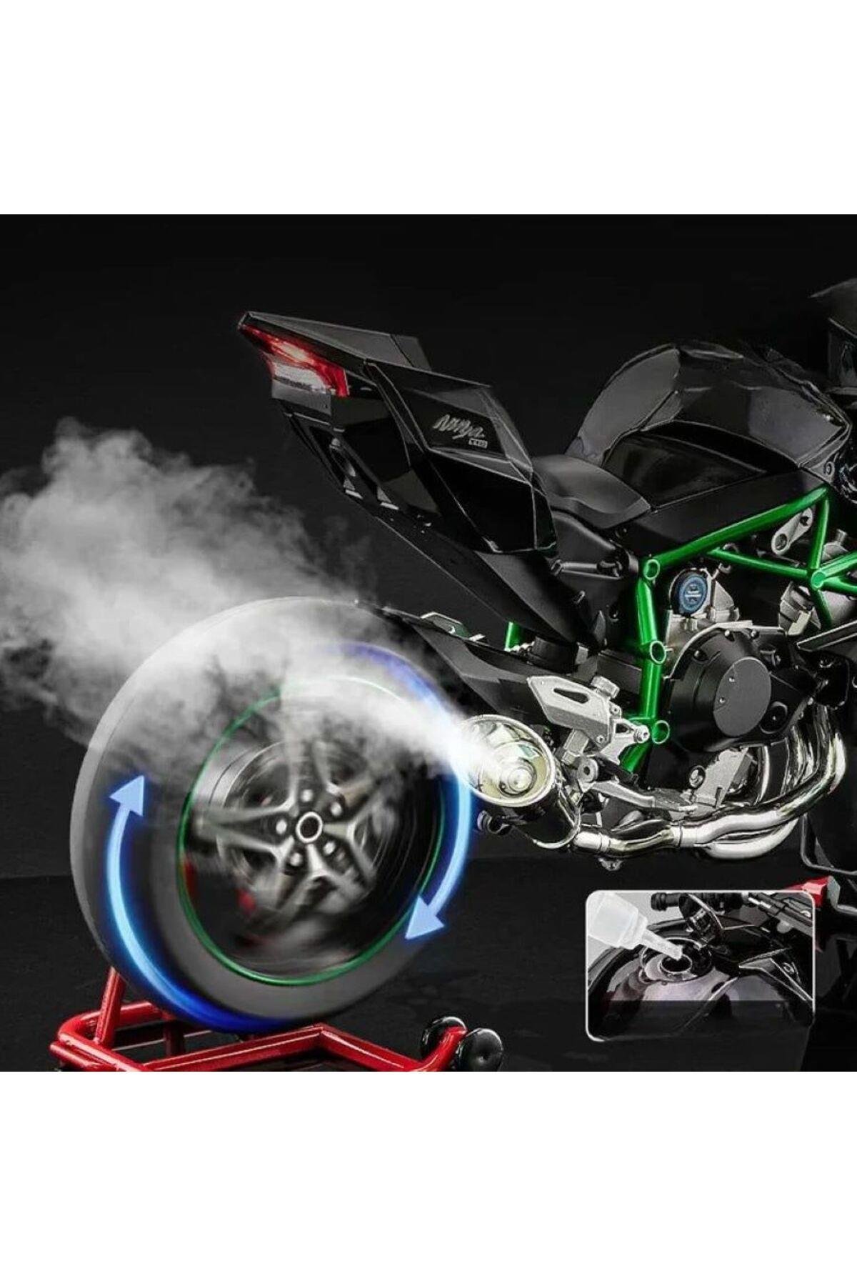 1:6 KAWASAKİ H2R IŞIKLI SESLİ EGZOS DUMANLI MOTOR MAKET-Maket Araçlar