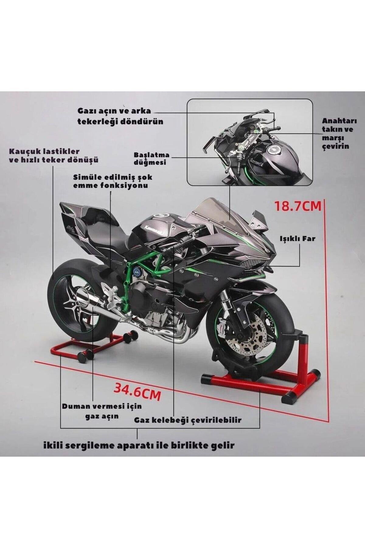 1:6 KAWASAKİ H2R IŞIKLI SESLİ EGZOS DUMANLI MOTOR MAKET-Maket Araçlar