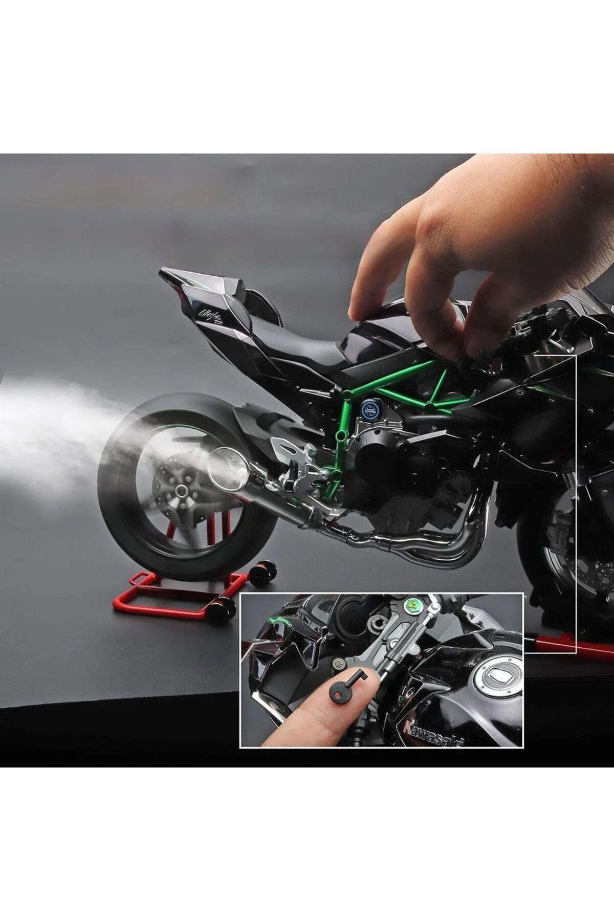 1:6 KAWASAKİ H2R IŞIKLI SESLİ EGZOS DUMANLI MOTOR MAKET-Maket Araçlar