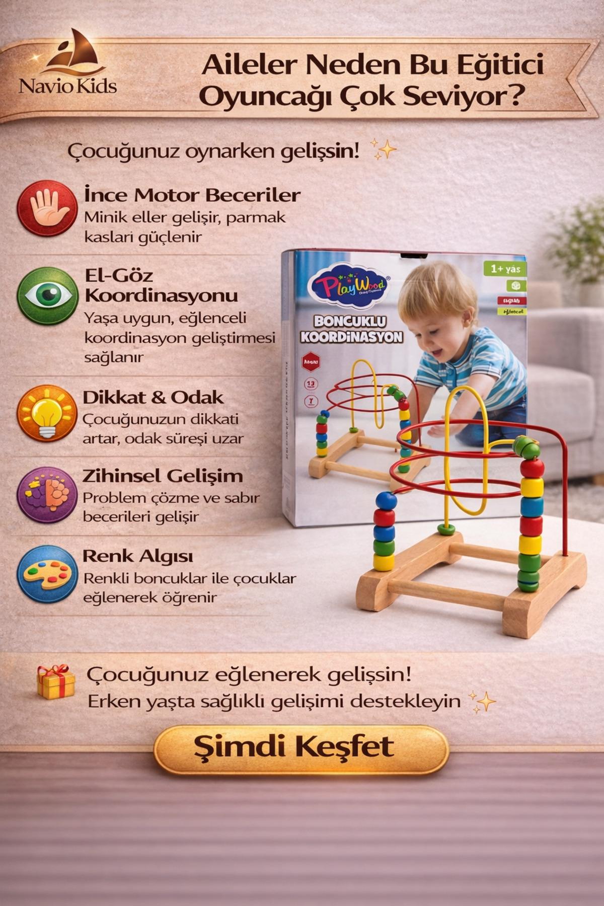 AHŞAP BONCUKLU KOORDİNASYON-Eğitici Oyuncak
