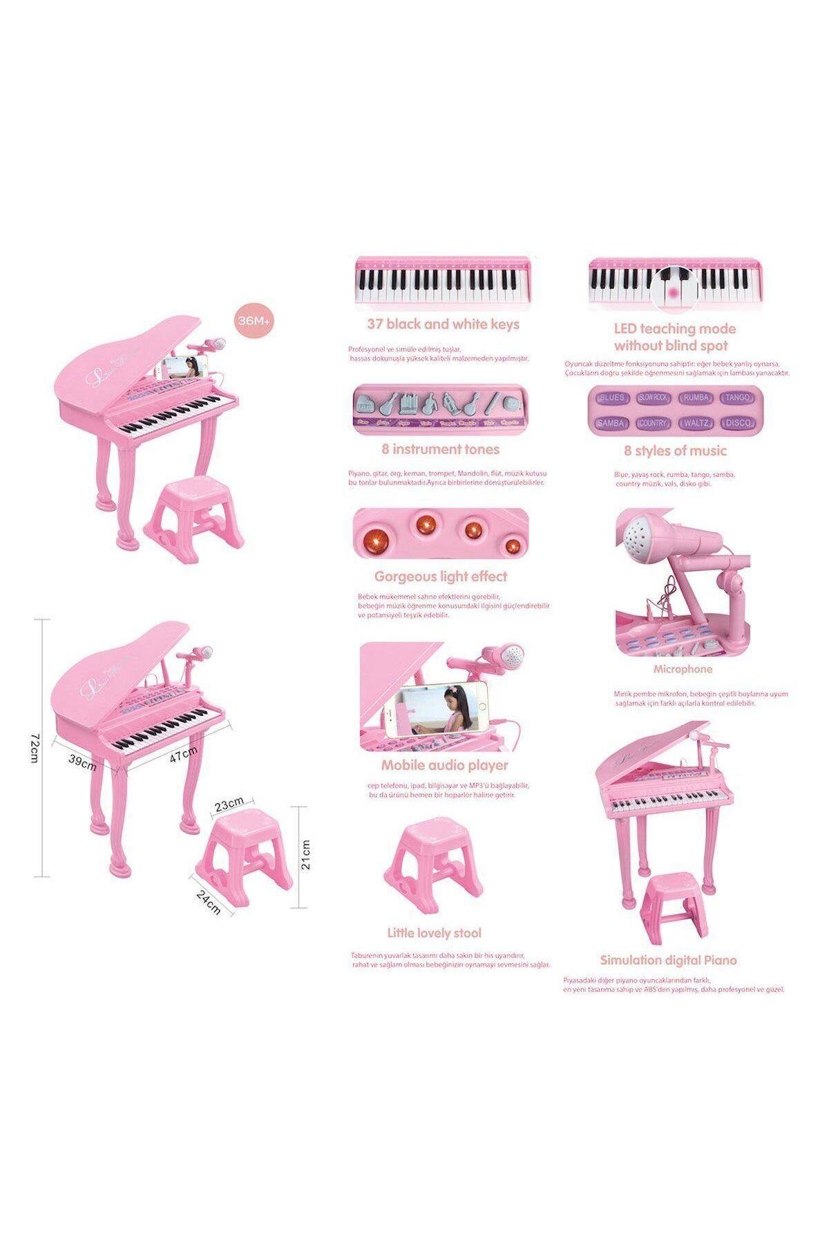 BAO-1403(0213)PINK 37 Tuşlu Büyük Pembe Piano Mp3 ve Mikrofonlu -Vardem-Müzik Aletleri