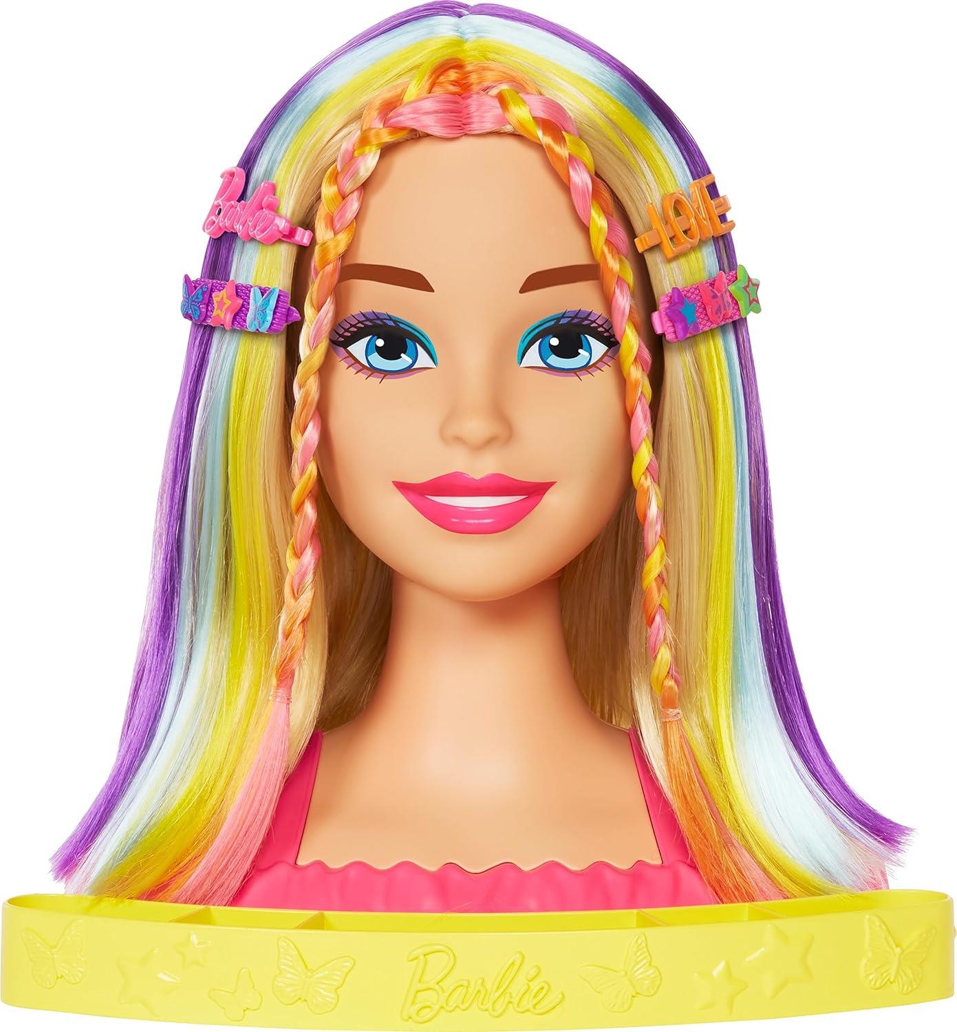 Barbie'nin Gökkuşağı Saçlı Büstü ve Aksesuarları HDM78-Oyuncak Bebekler