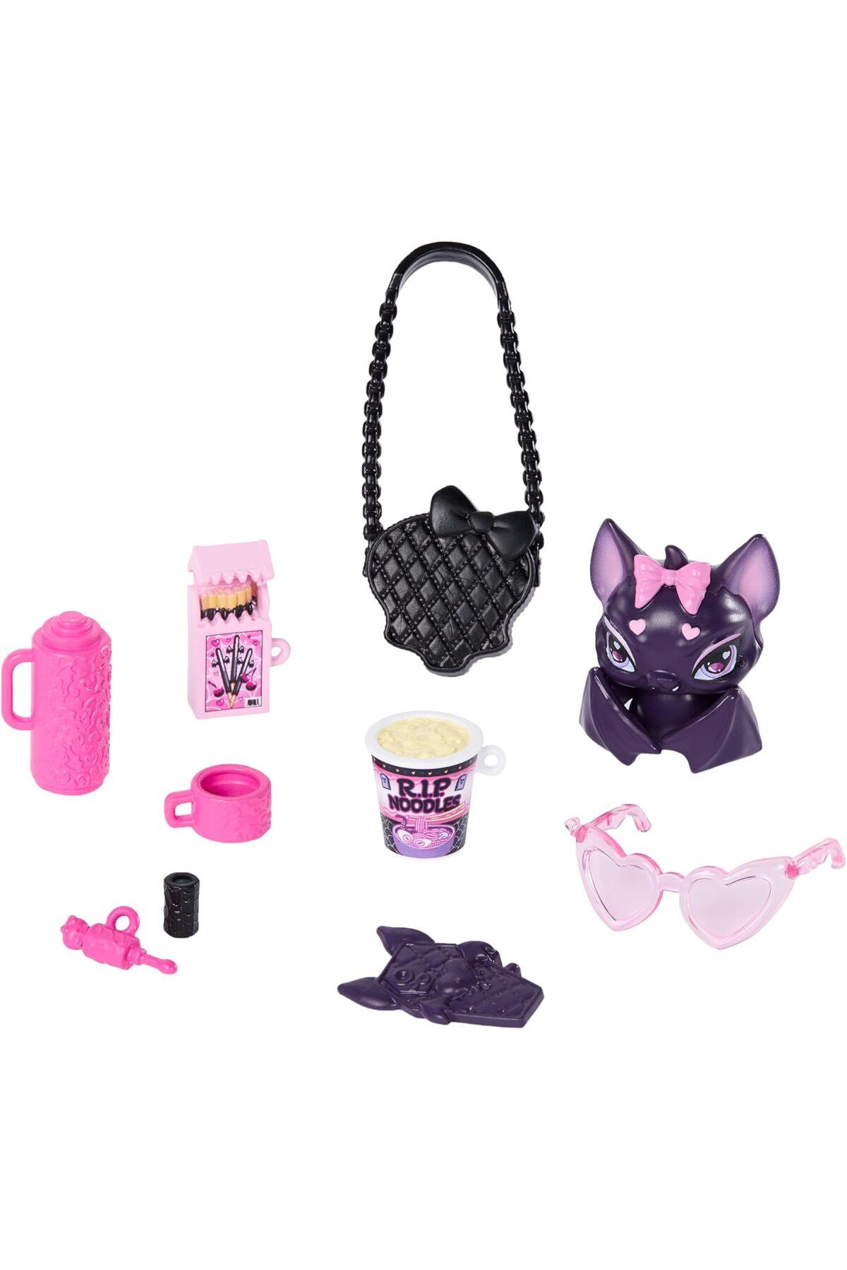 Bebek, Pembe Fiyonklu Elbise ve Siyah Hırka ile Draculaura JHK29-Oyuncak Bebekler