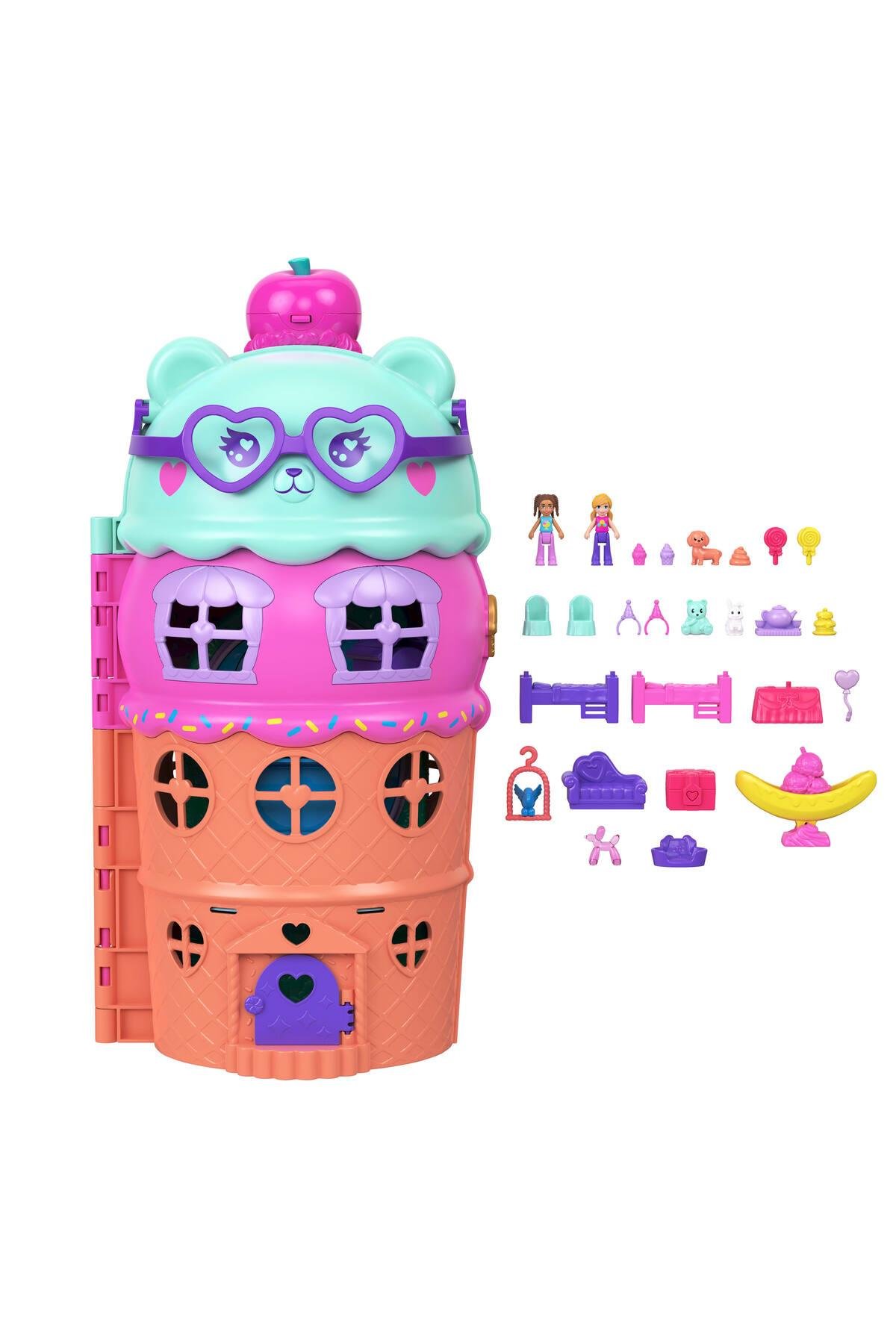 bebekler ve oyun seti, mobilya ve evcil hayvanlar dahil asansörlü Dondurma Evi JFT91-Oyuncak Bebekler
