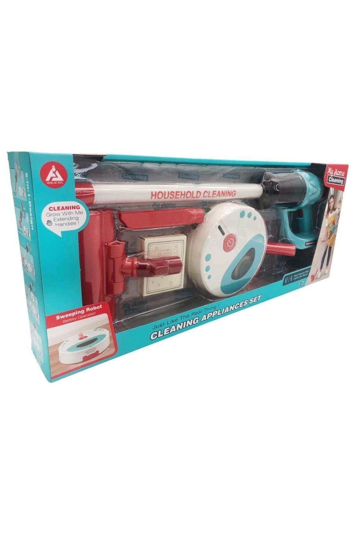 CAN OYUNCAK Temizlik Robotu ve Kablosuz Dikey Süpürge Set HJ608 Sesli Işıklı Oyuncak Dikey Süpürge-Kız Rol Oyuncakları