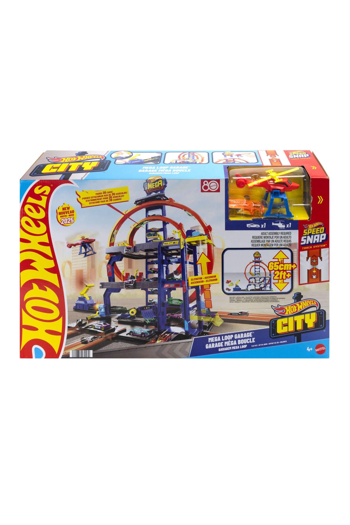 City Mega Garaj oyun seti, 1:64 ölçekli 1 metal oyuncak araba ve helikopter JBM74-Araba Garaj ve Setleri