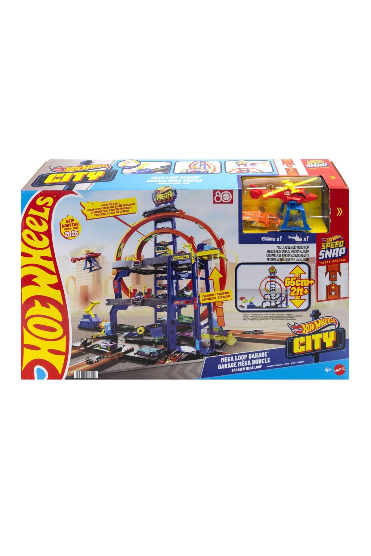 City Mega Garaj oyun seti, 1:64 ölçekli 1 metal oyuncak araba ve helikopter JBM74-Araba Garaj ve Setleri