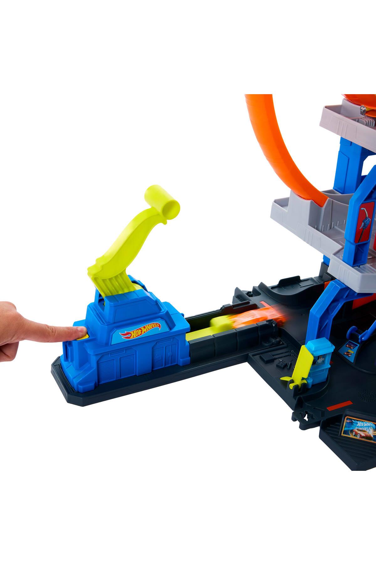 City Mega Garaj oyun seti, 1:64 ölçekli 1 metal oyuncak araba ve helikopter JBM74-Araba Garaj ve Setleri