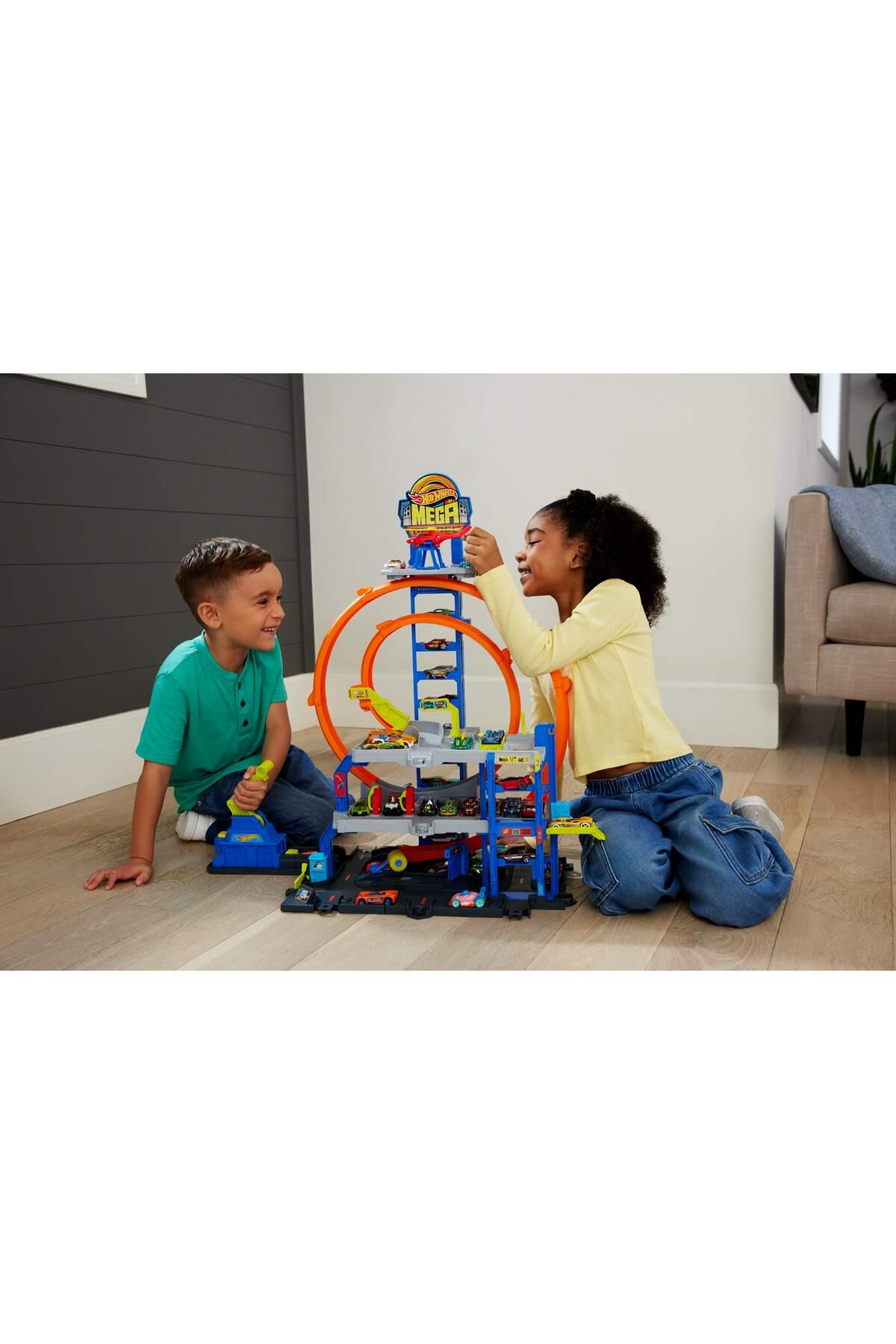 City Mega Garaj oyun seti, 1:64 ölçekli 1 metal oyuncak araba ve helikopter JBM74-Araba Garaj ve Setleri