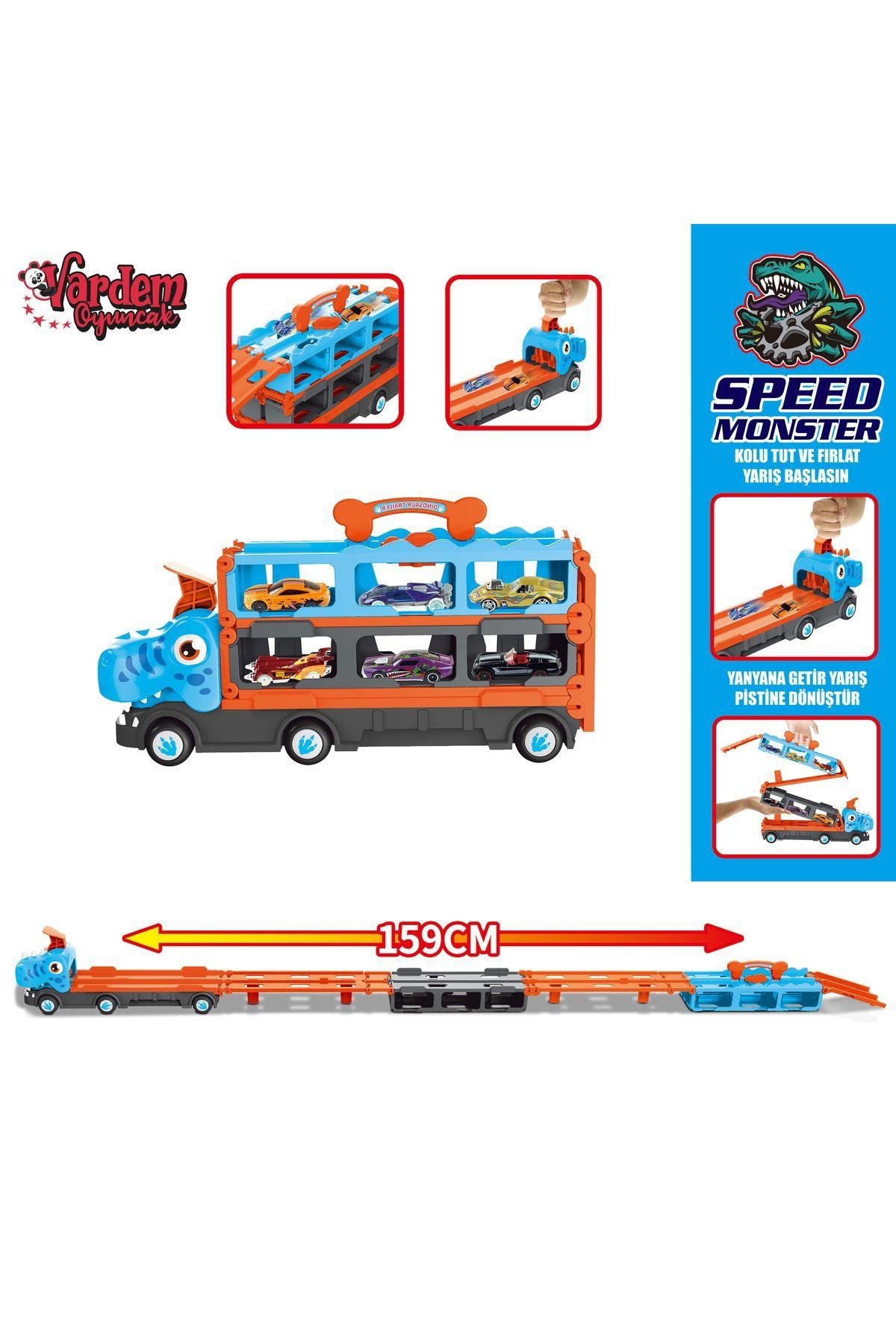 Dinazor Sürat Pistli Tır Uzayabilen Parkurlu Sürat Pisti 159 cm 6 Araçlı-Oyuncak Arabalar ve Kamyonlar