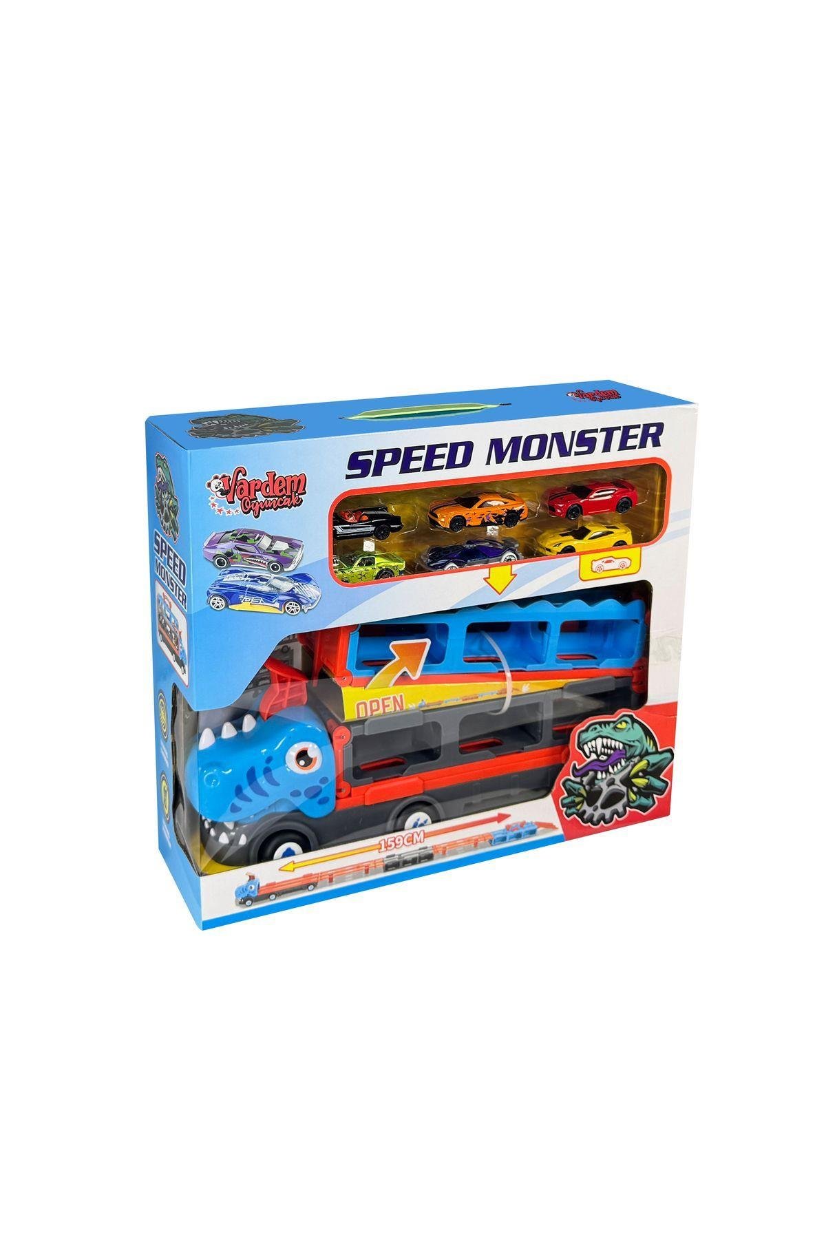 Dinazor Sürat Pistli Tır Uzayabilen Parkurlu Sürat Pisti 159 cm 6 Araçlı-Oyuncak Arabalar ve Kamyonlar