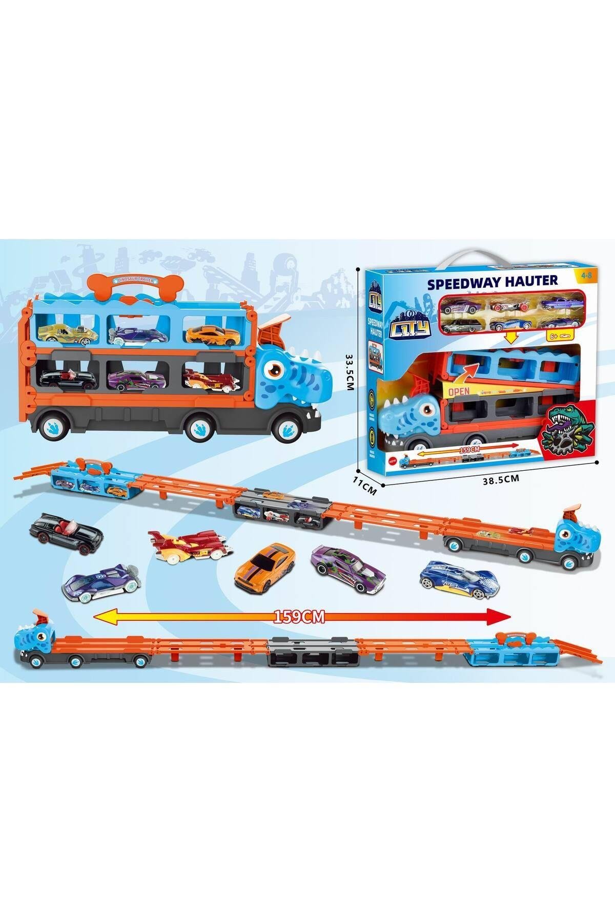 Dinazor Sürat Pistli Tır Uzayabilen Parkurlu Sürat Pisti 159 cm 6 Araçlı-Oyuncak Arabalar ve Kamyonlar