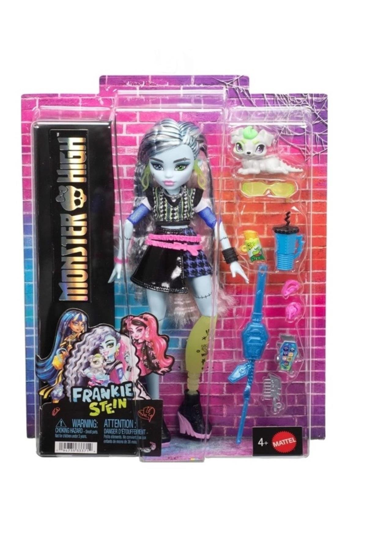 Frankie Stein Bebek, Göbeği Açık Kazak, Deri Etek, Köpek Watzie, Kulaklık, Kemer Çantası JHK31-Oyuncak Bebekler