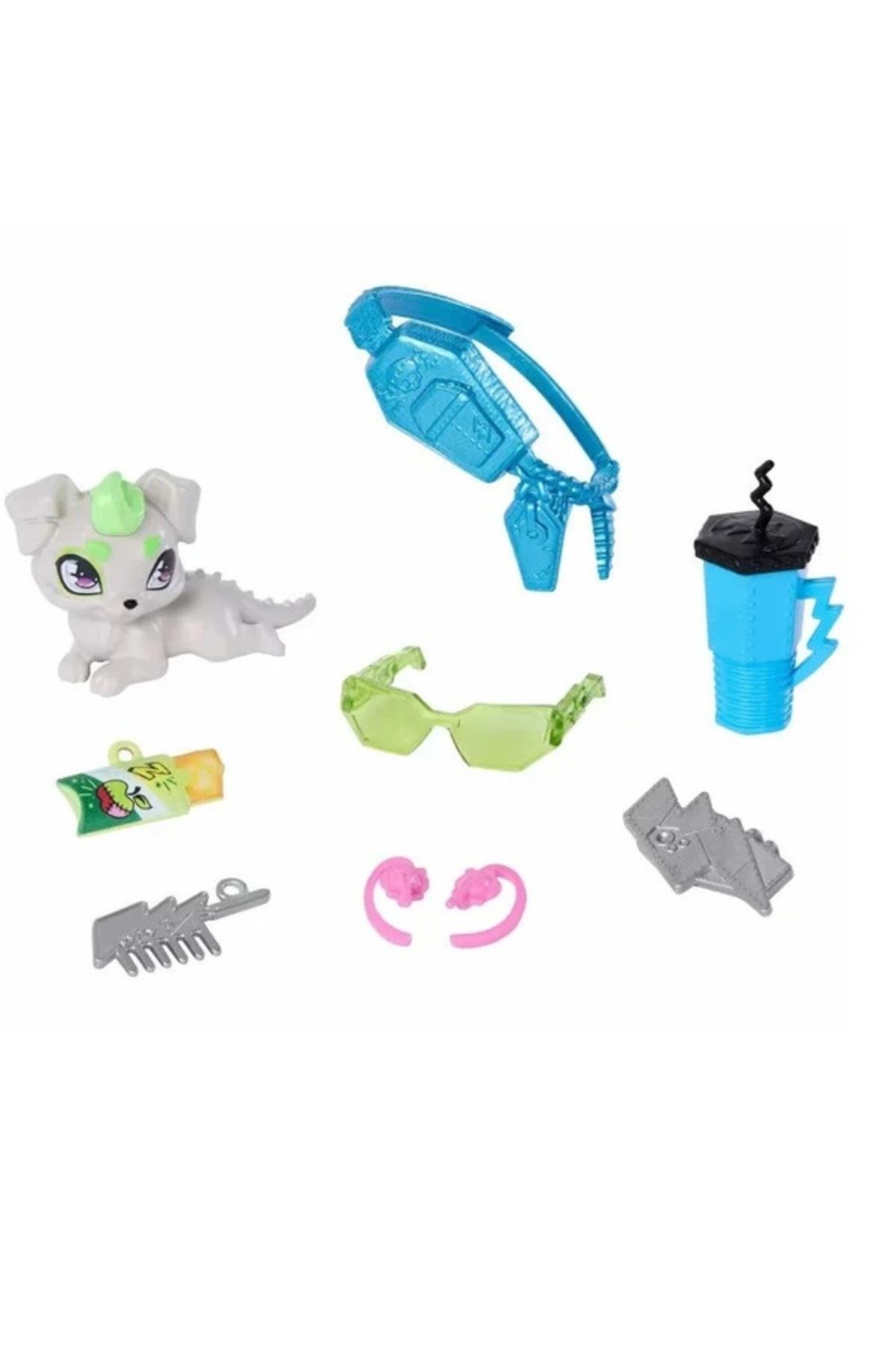 Frankie Stein Bebek, Göbeği Açık Kazak, Deri Etek, Köpek Watzie, Kulaklık, Kemer Çantası JHK31-Oyuncak Bebekler