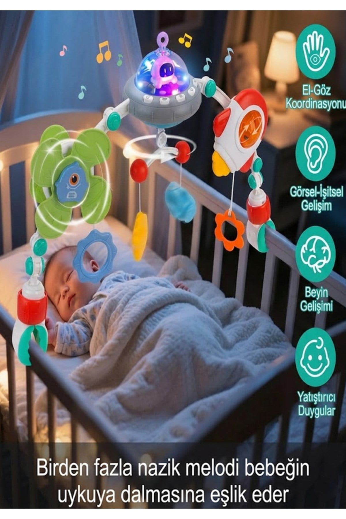 Gokidy Uzay Temalı Işıklı Müzikli Çıngıraklı Dönence-Eğitici Oyuncak