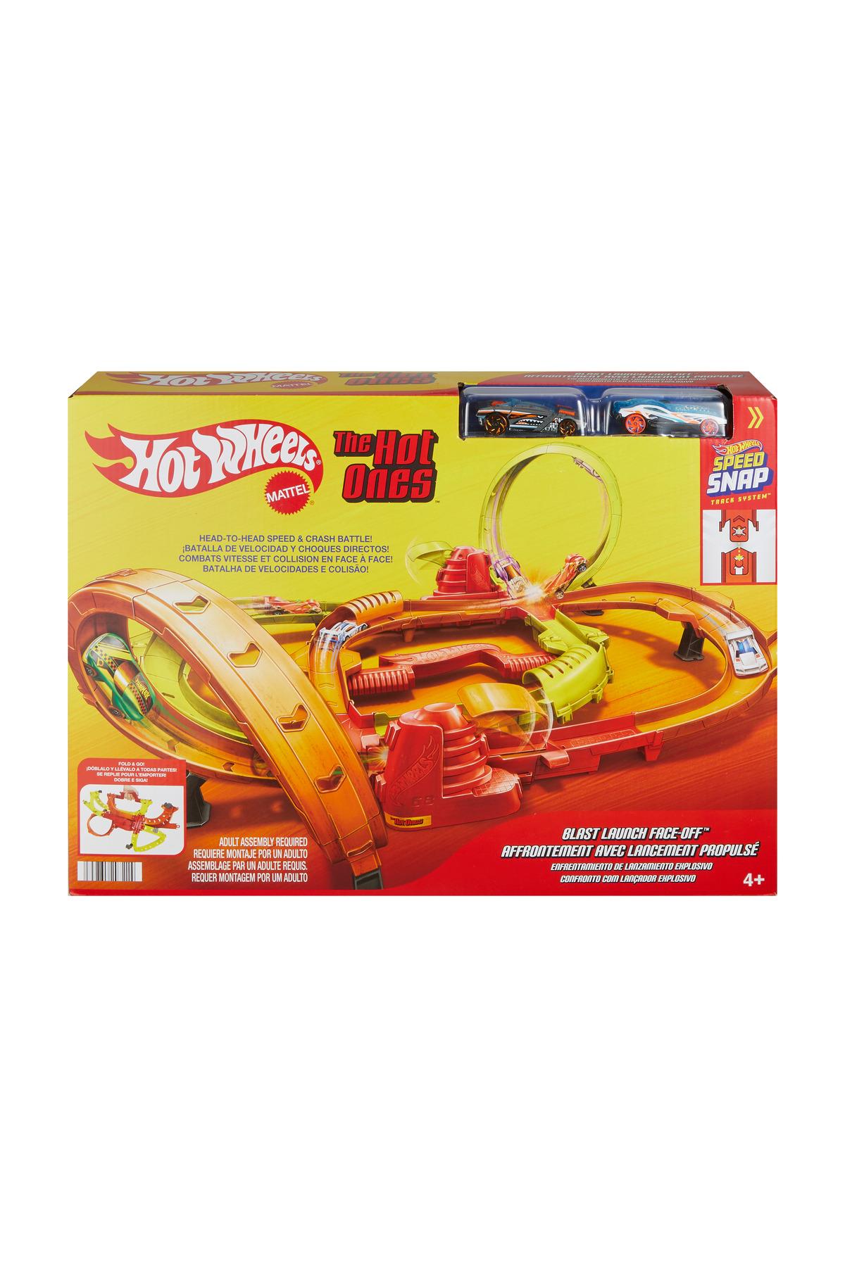 Hot Ones Turbo Oyun Parkuru ve 1:64 ölçekli 2 adet oyuncak araba JFH35-Araba Garaj ve Setleri