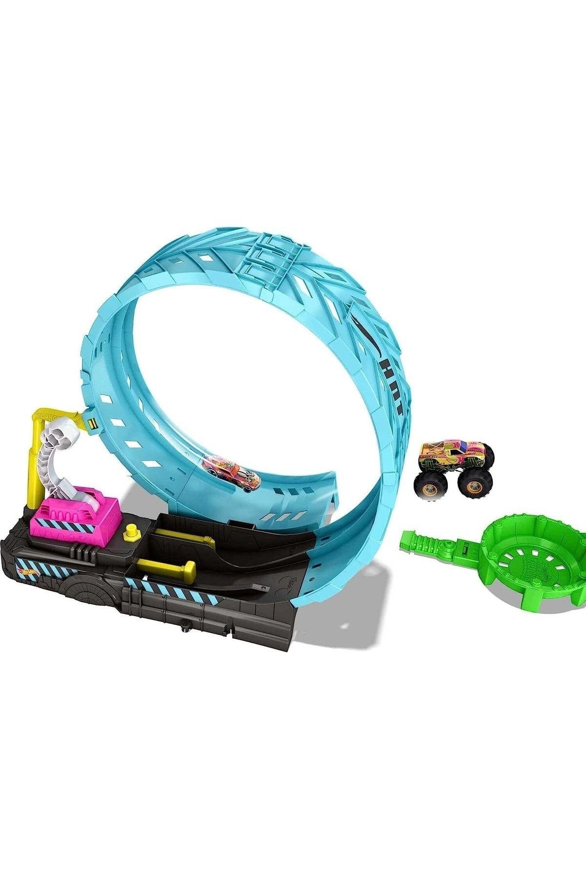 HOT WHEELS Hot Wheels Monster Trucks Karanlıkta Parlayan Çemberde Yarış Seti HBN02-Araba Garaj ve Setleri