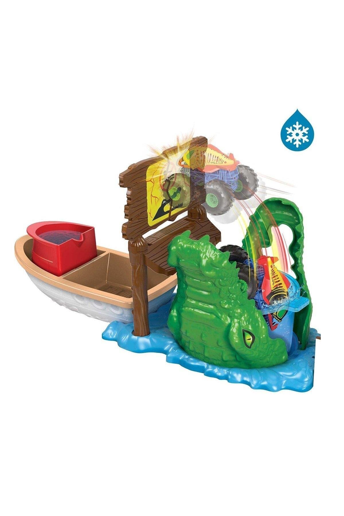 HOT WHEELS - Monster Trucks Renk Değiştiren Araçlar Timsahtan Kaçış Oyun Seti HGV14-Araba Garaj ve Setleri