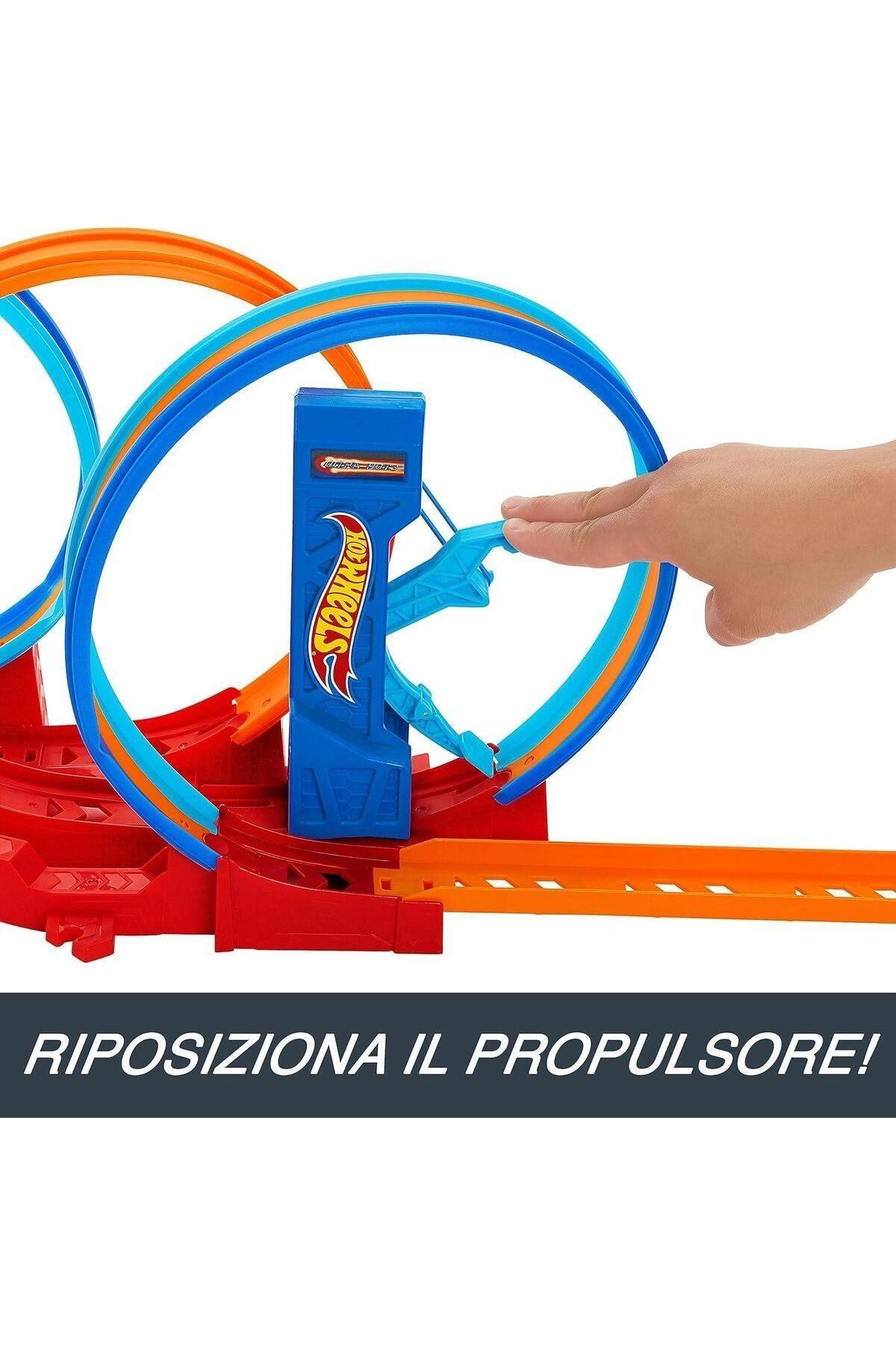 Hotwhells Hot Wheels Üçlü Döngü Pisti 3 Halkalı Oyun Seti HPX93-Araba Garaj ve Setleri