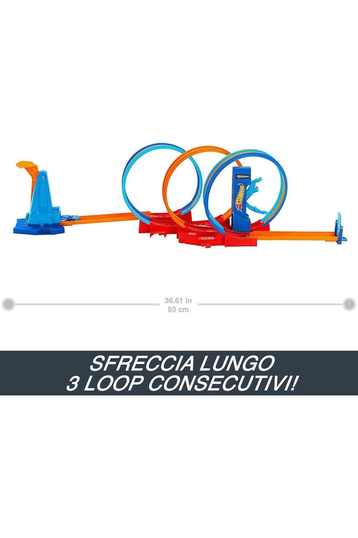 Hotwhells Hot Wheels Üçlü Döngü Pisti 3 Halkalı Oyun Seti HPX93-Araba Garaj ve Setleri