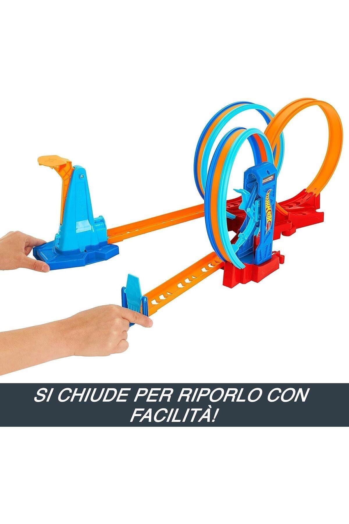 Hotwhells Hot Wheels Üçlü Döngü Pisti 3 Halkalı Oyun Seti HPX93-Araba Garaj ve Setleri