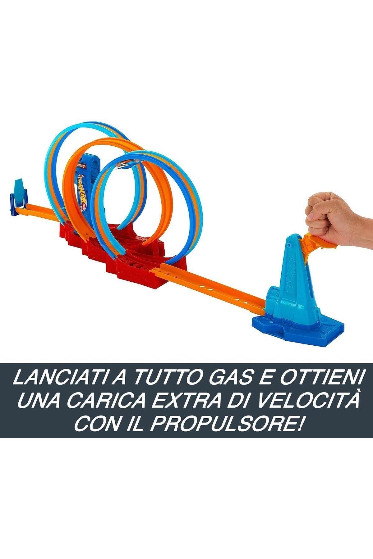 Hotwhells Hot Wheels Üçlü Döngü Pisti 3 Halkalı Oyun Seti HPX93-Araba Garaj ve Setleri