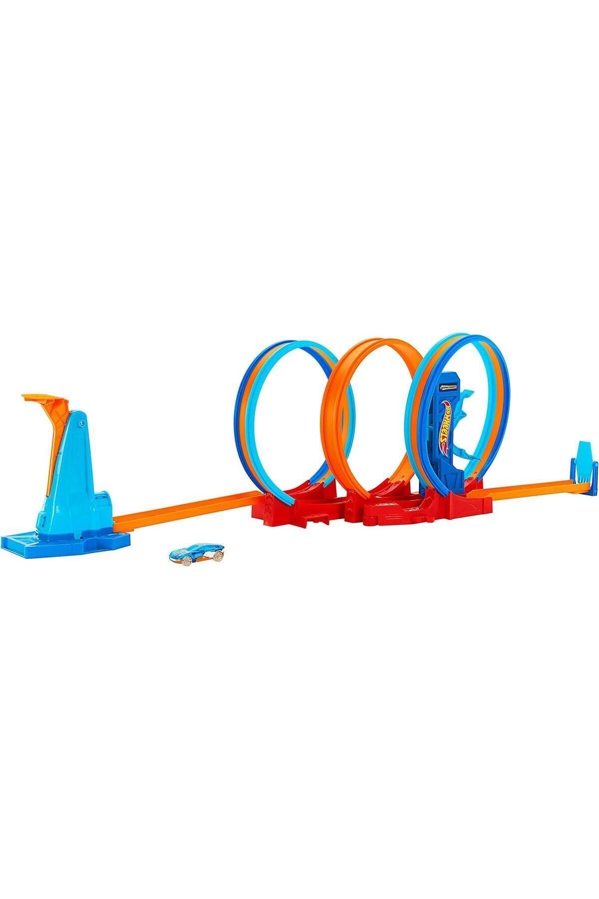Hotwhells Hot Wheels Üçlü Döngü Pisti 3 Halkalı Oyun Seti HPX93-Araba Garaj ve Setleri