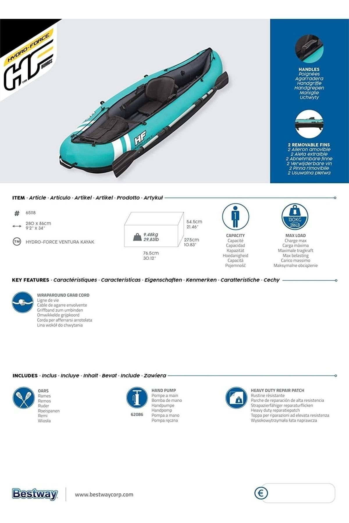 Hydro-force Venture X1 Kayak Tek Kişilik Şişme Kano Set Turkuaz-Deniz ve Havuz Ürünleri
