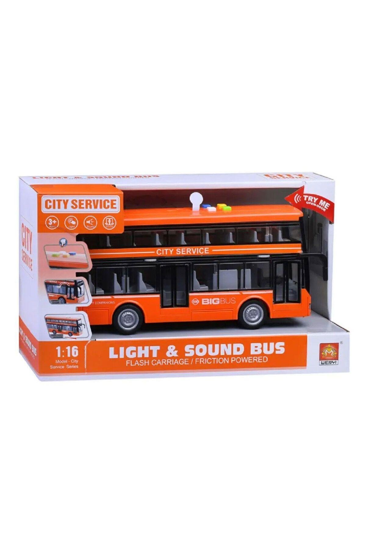 Işıklı Sesli Çift Katlı Sürtmeli Turist Otobüsü 1:16 Ölçekli-Oyuncak Arabalar ve Kamyonlar