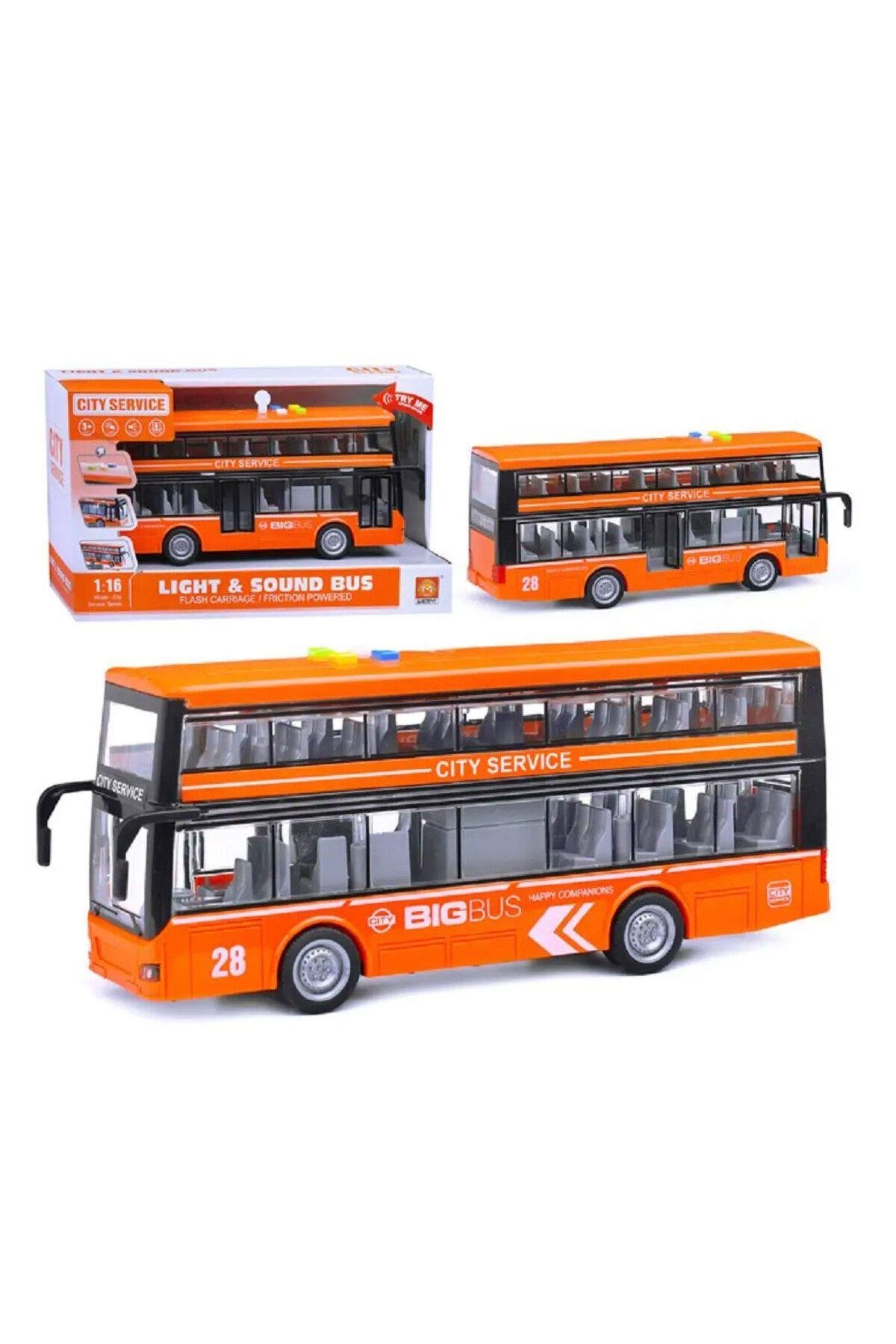 Işıklı Sesli Çift Katlı Sürtmeli Turist Otobüsü 1:16 Ölçekli-Oyuncak Arabalar ve Kamyonlar
