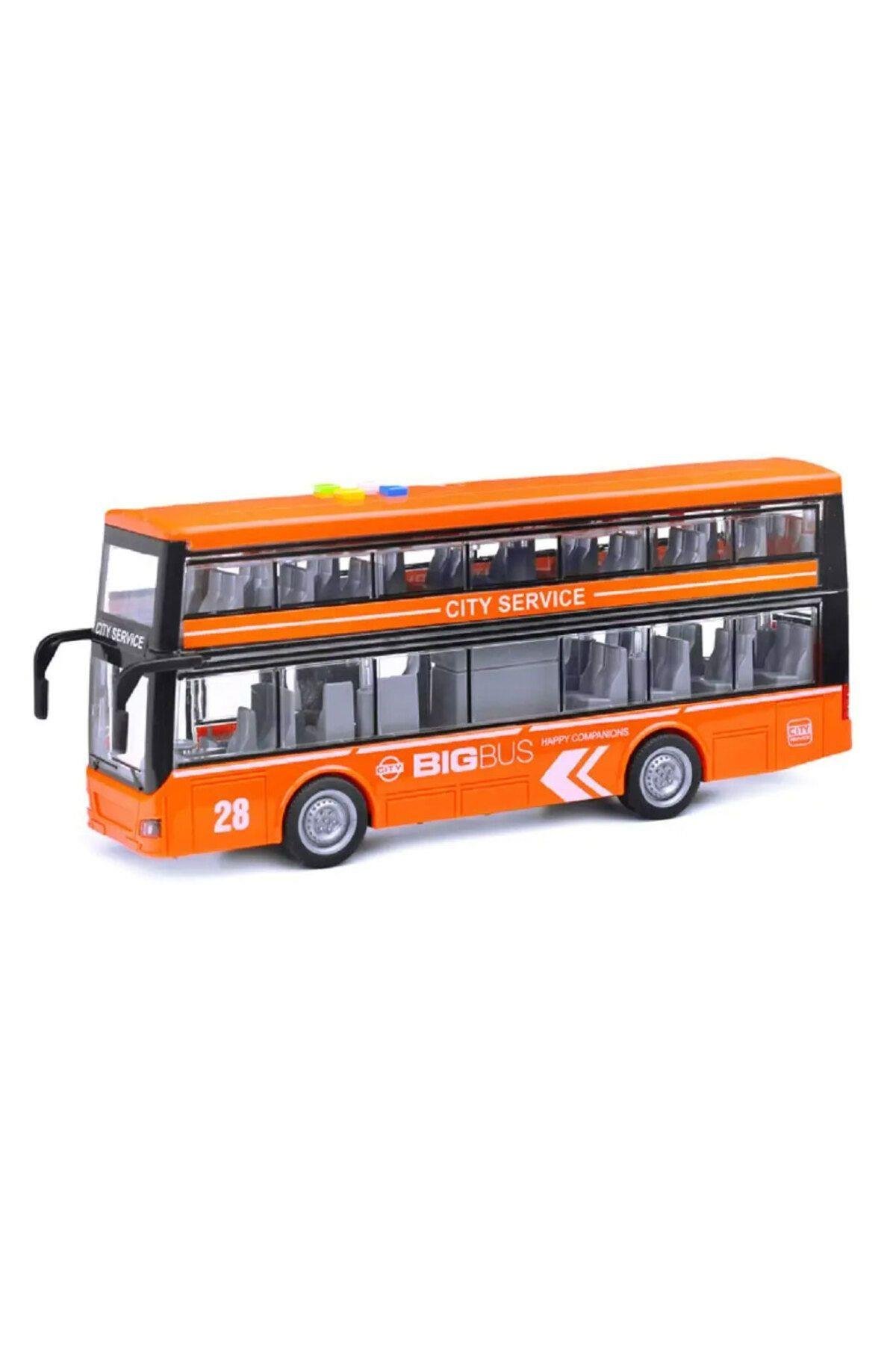 Işıklı Sesli Çift Katlı Sürtmeli Turist Otobüsü 1:16 Ölçekli-Oyuncak Arabalar ve Kamyonlar